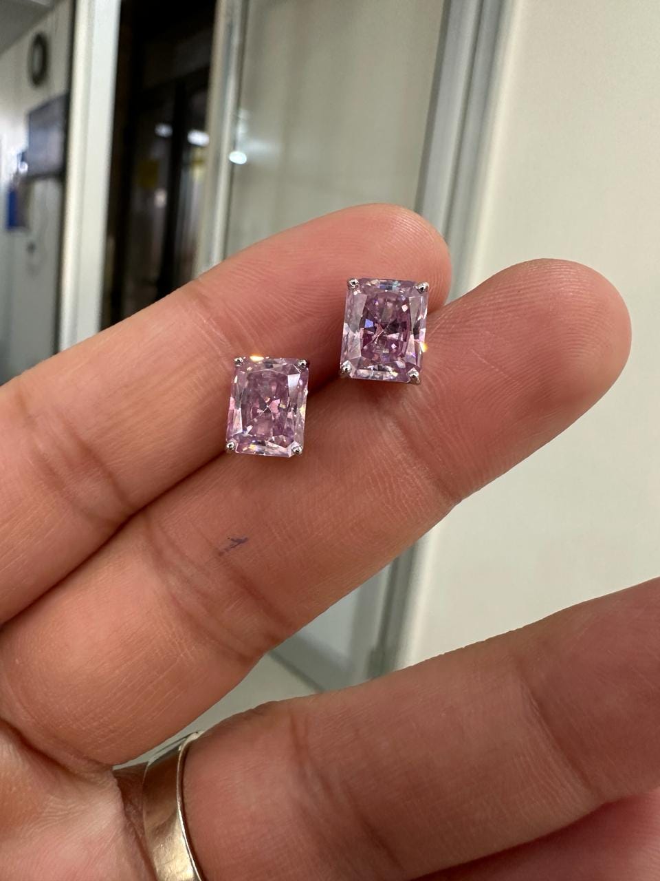 14K Gold Lavender Moissanite Stud Earrings | 3 Ct Radiant Cut