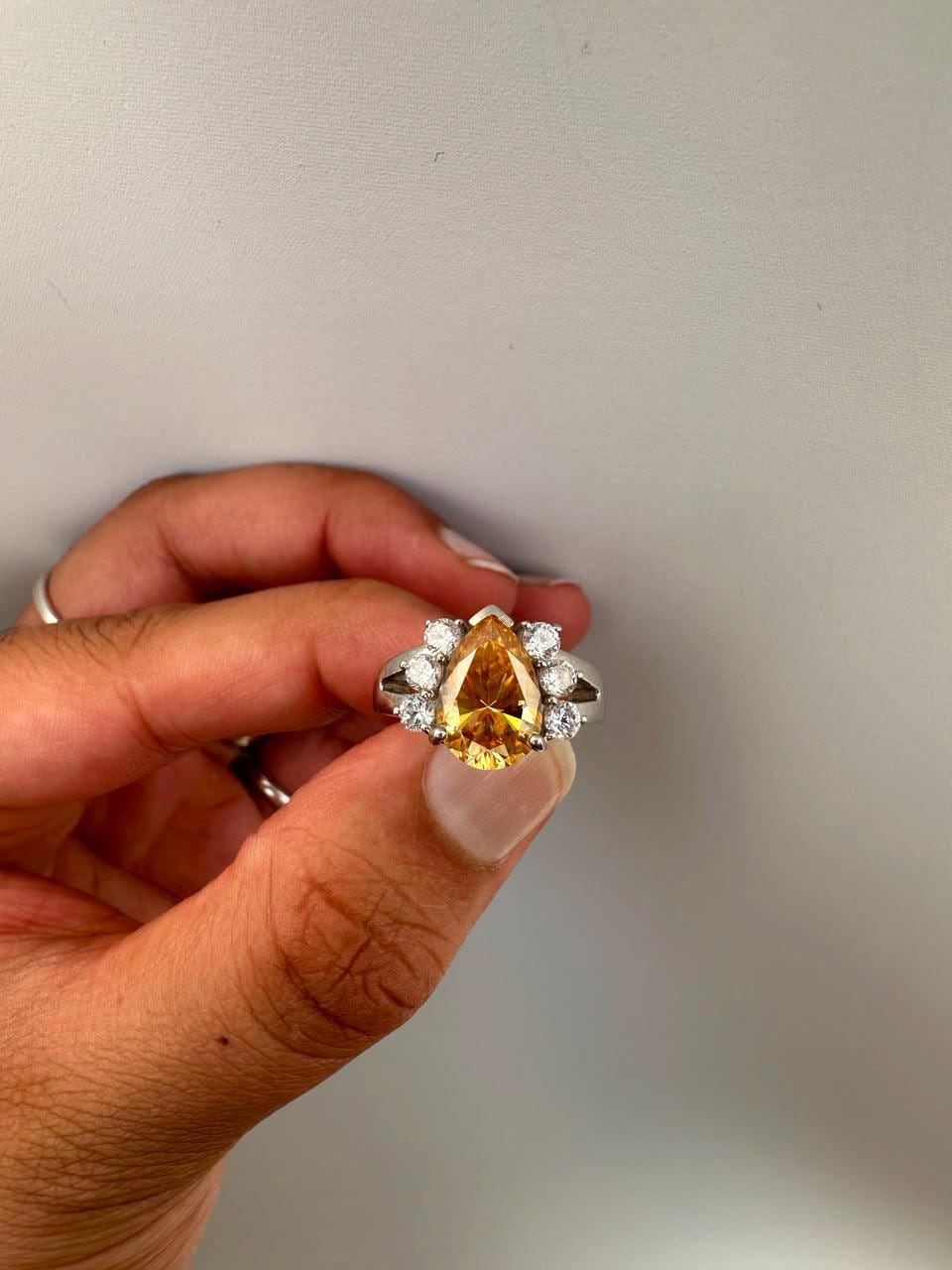 14K Gold Yellow Pear Moissanite Engagement Ring, 4 CT Statement Engagement Ring, Luxury Anniversary Gift