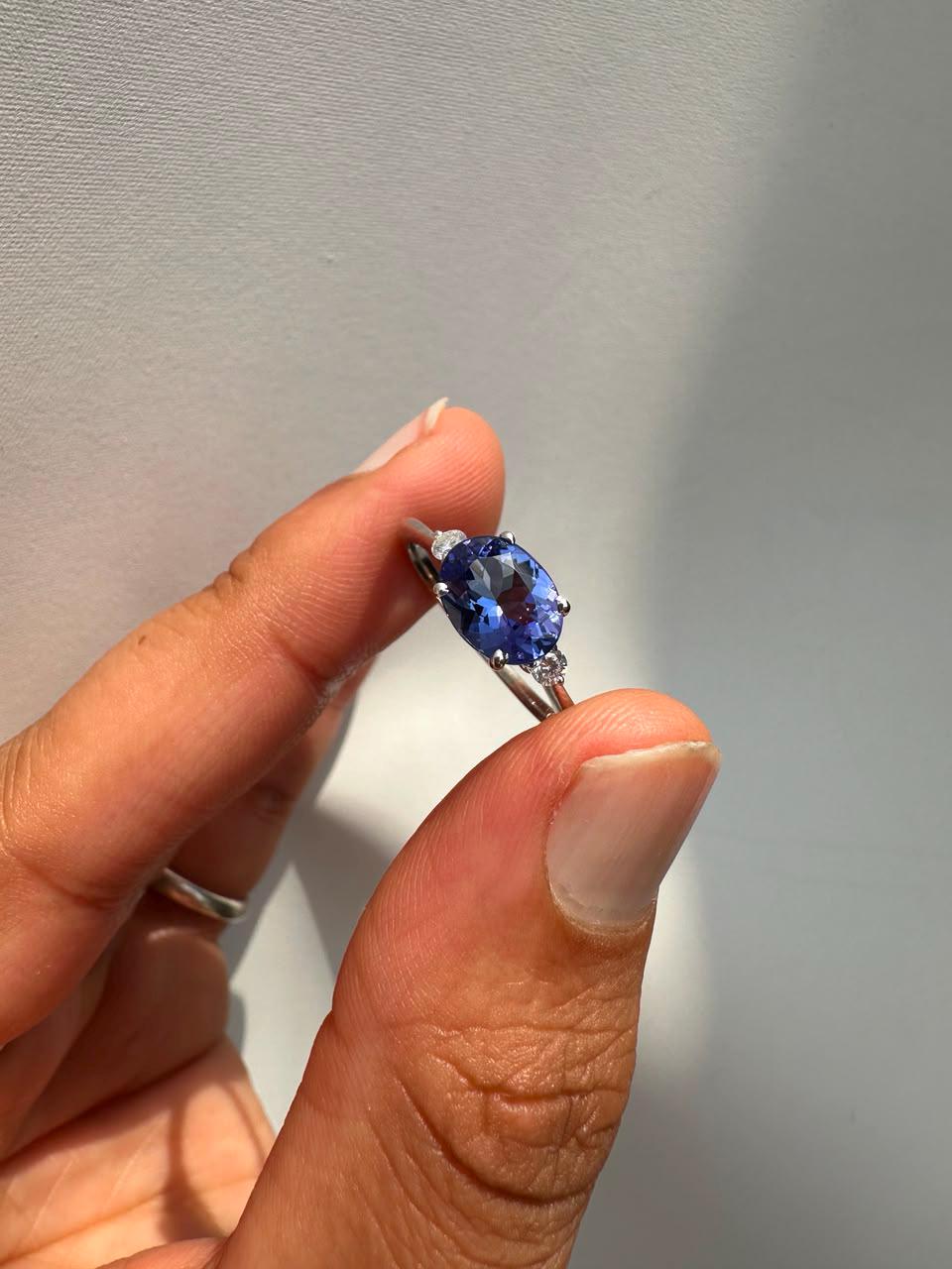 Natural Tanzanite Oval Engagement Ring | 2CT 14K White Gold, Modern Promise Ring for Her