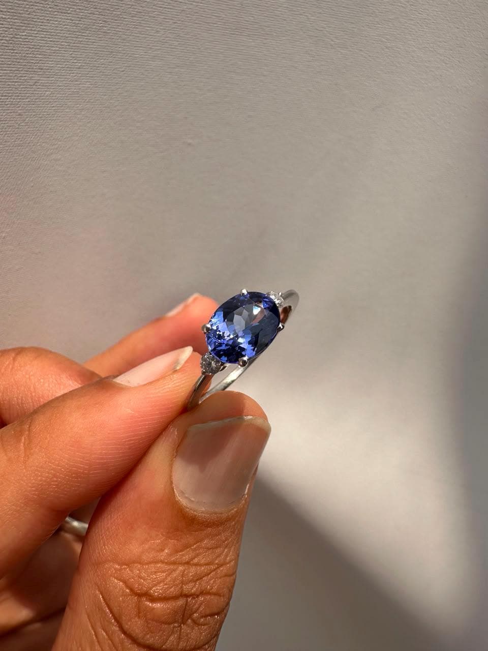 Natural Tanzanite Oval Engagement Ring | 2CT 14K White Gold, Modern Promise Ring for Her