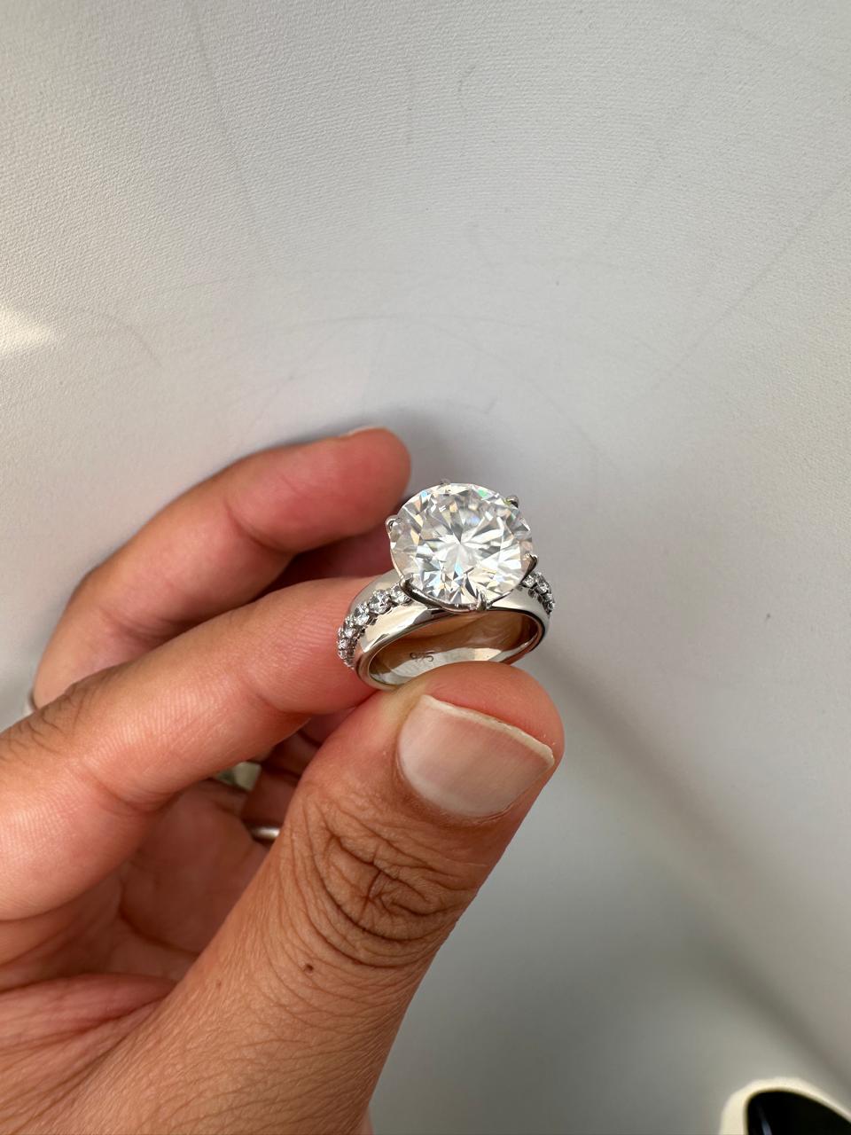 14K Gold Lotus Collet Moissanite Engagement Ring, 5 Ct Chunky Statement Ring, Luxury Bridal Ring