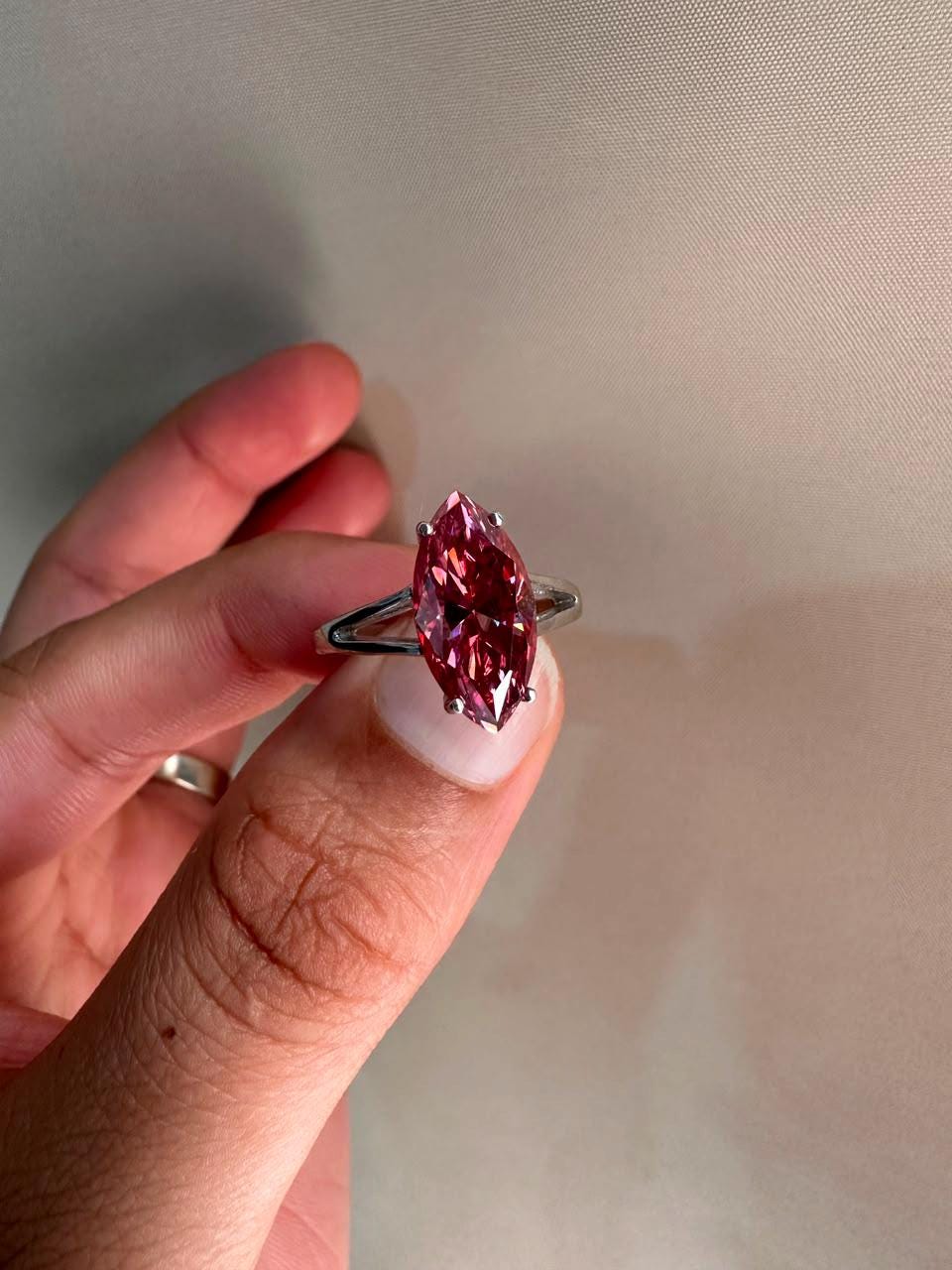 14K White Gold Marquise Pink Moissanite Engagement Ring, 5 Ct Statement Proposal Jewelry