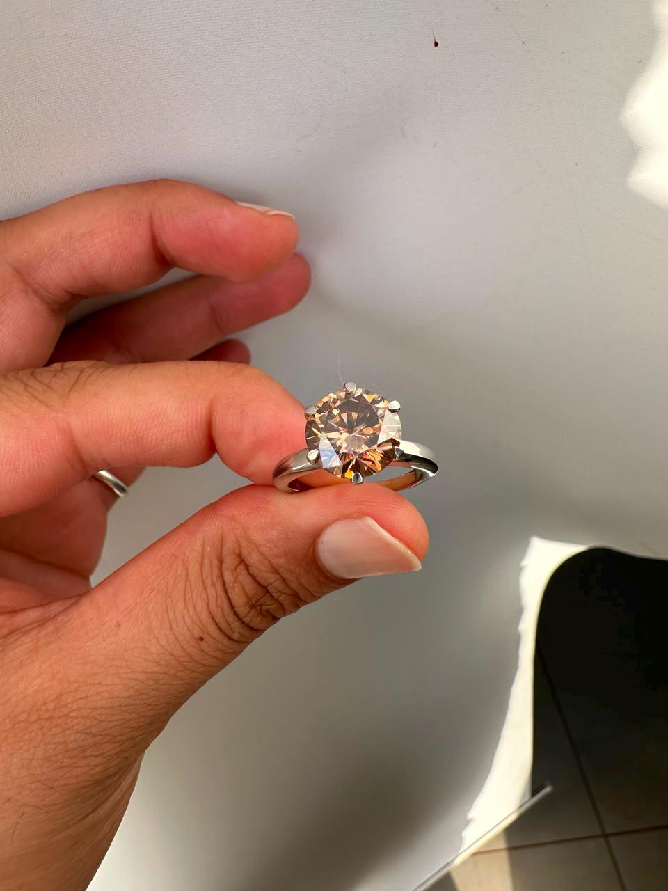 5 CT Brown Moissanite Solitaire Ring | Lotus Collet | 14K White Gold Gift for her