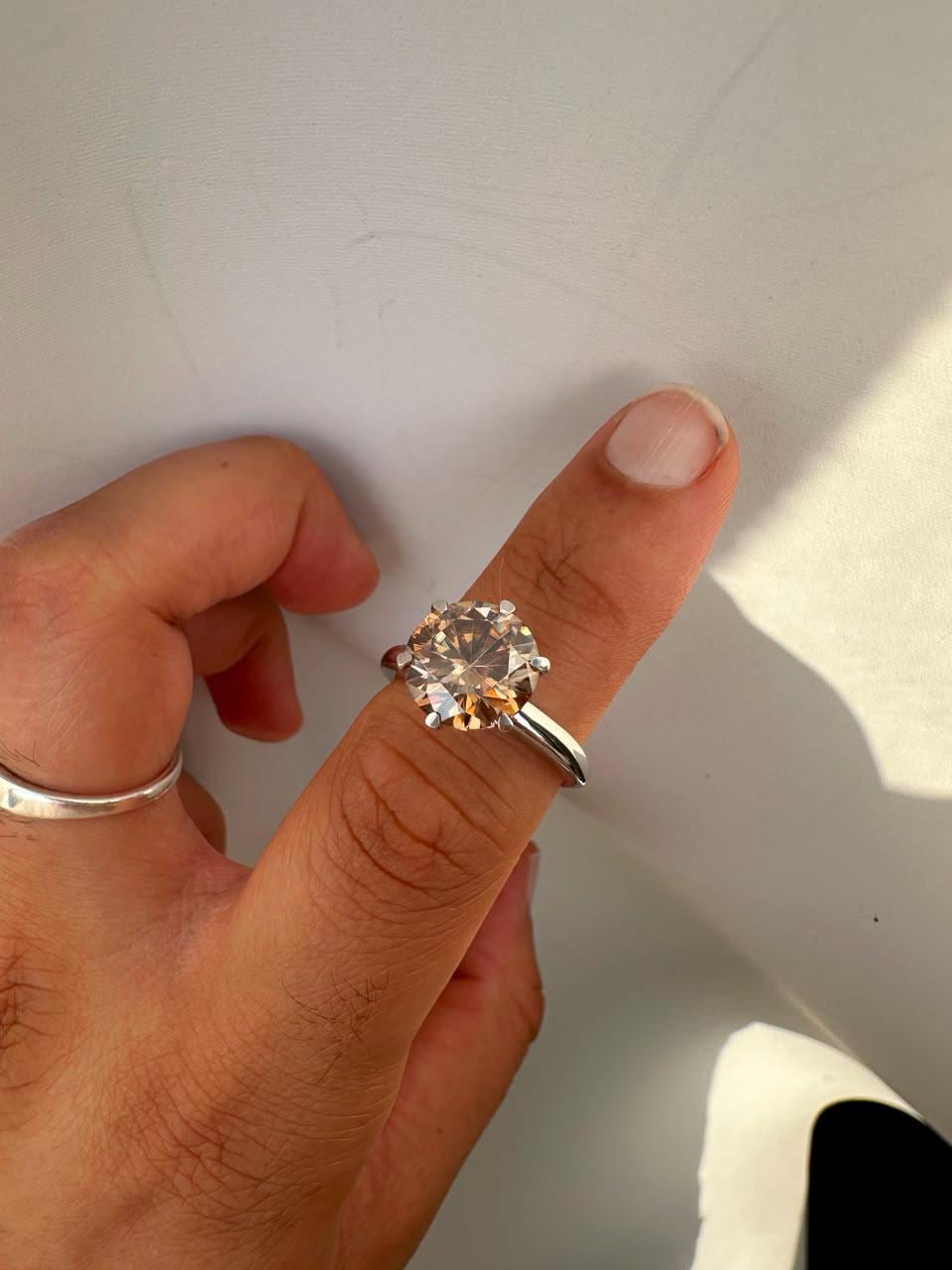 5 CT Brown Moissanite Solitaire Ring | Lotus Collet | 14K White Gold Gift for her