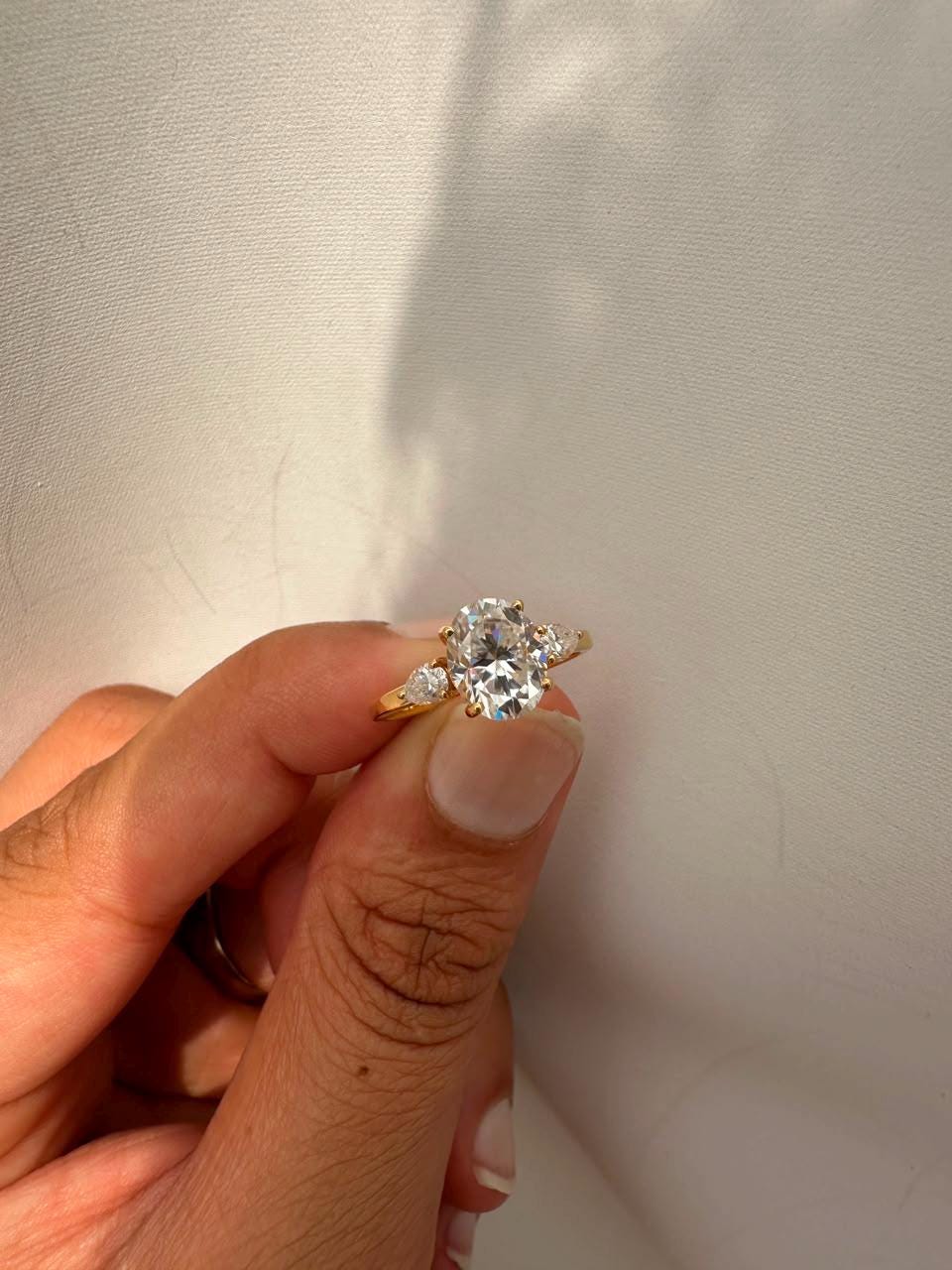 2 CT Oval Moissanite Engagement Ring 14K Yellow Gold, Promise Ring Gift for Her