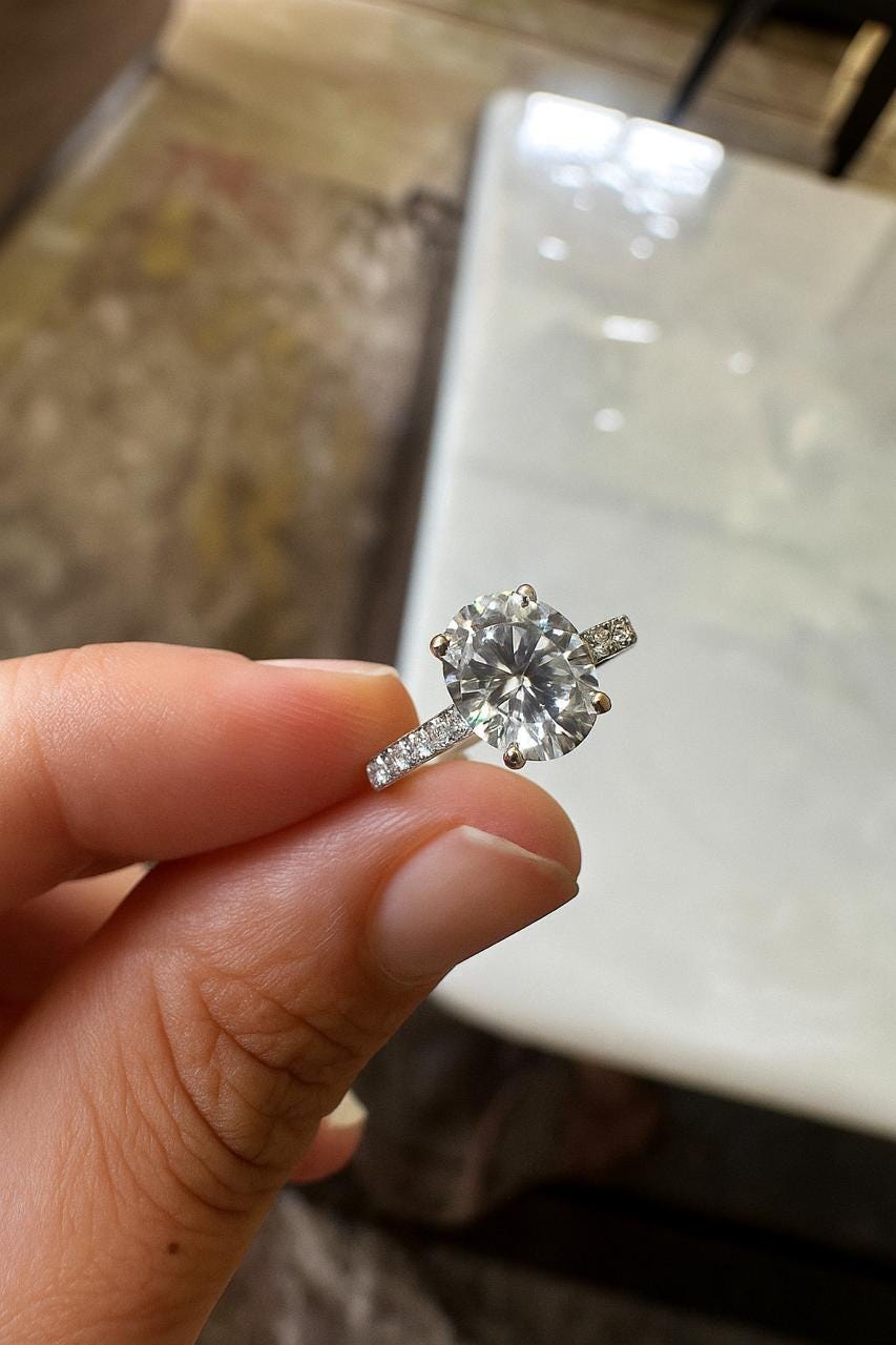 2 CT Oval Moissanite Engagement Ring, 14K White Gold Pavé Band, Minimalist Bridal Ring