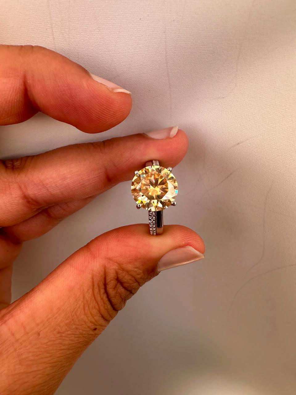 5 CT Yellow Moissanite Engagement Ring, 14K White Gold Luxury Gift for Her