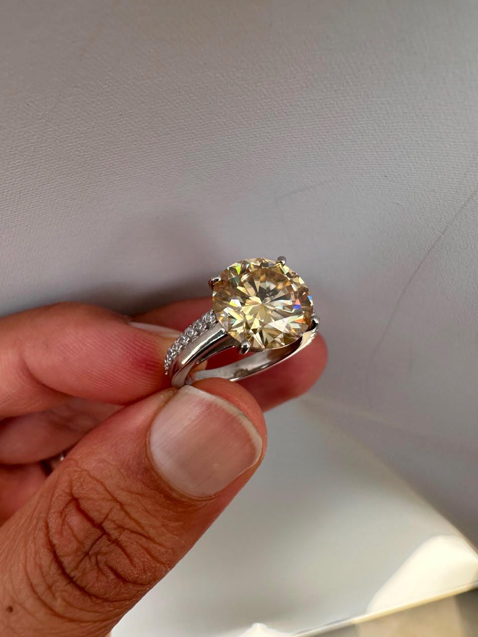 5 CT Yellow Moissanite Engagement Ring, 14K White Gold Luxury Gift for Her