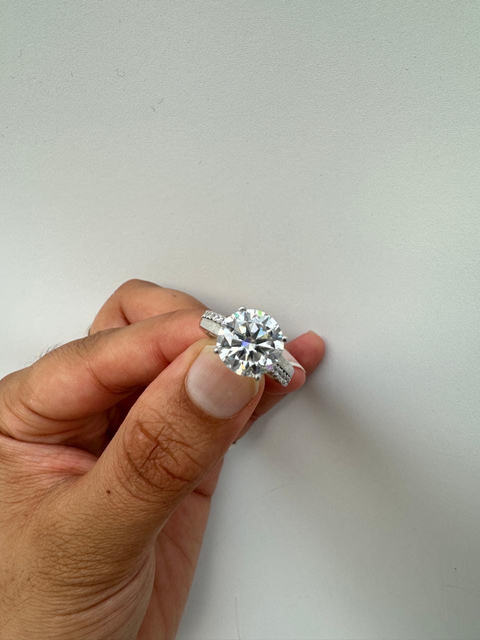 5 CT Round Moissanite Engagement Ring, 14K White Gold Solitaire, D Color VVS1 Clarity
