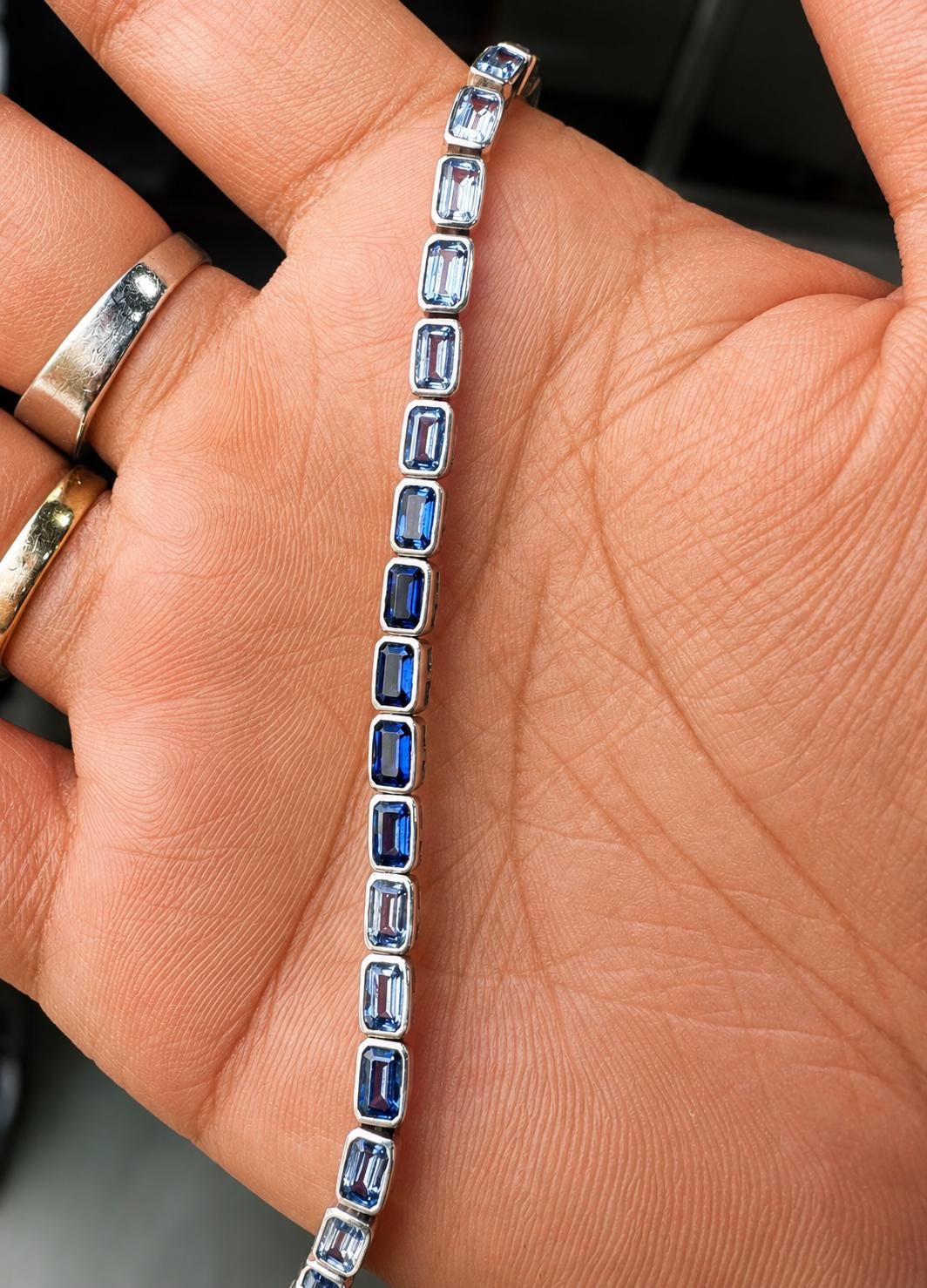 Shades of Blue Sapphire Tennis Bracelet | 12 CT Emerald Cut 925 Sterling Silver