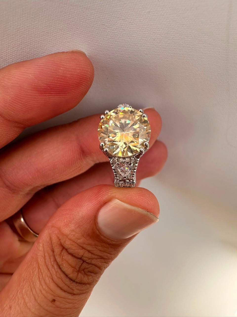 Vintage Yellow Moissanite Engagement Ring, 5 CT 14K White Gold Antique Style Ring