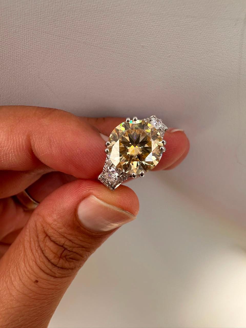 Vintage Yellow Moissanite Engagement Ring, 5 CT 14K White Gold Antique Style Ring