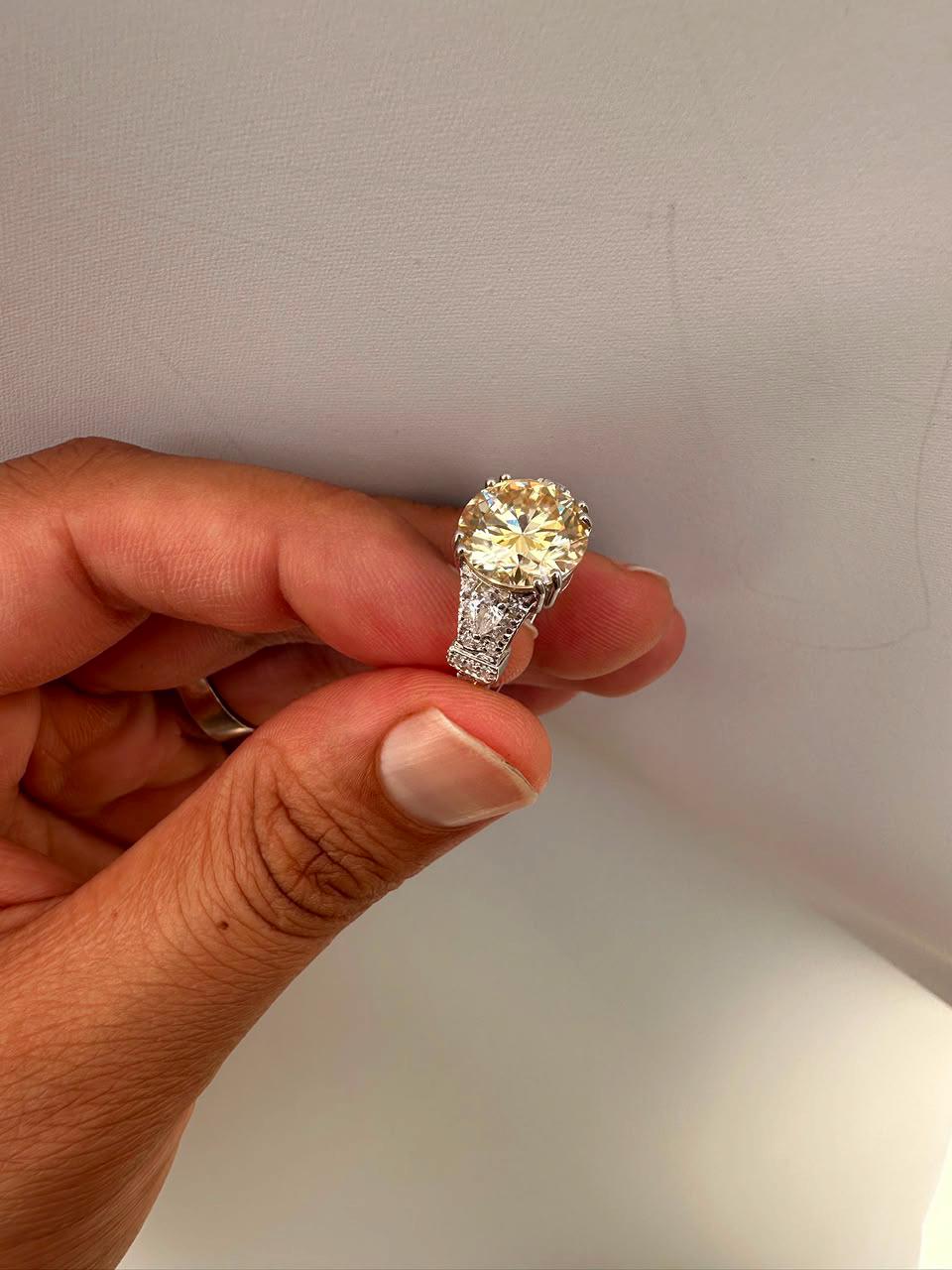Vintage Yellow Moissanite Engagement Ring, 5 CT 14K White Gold Antique Style Ring