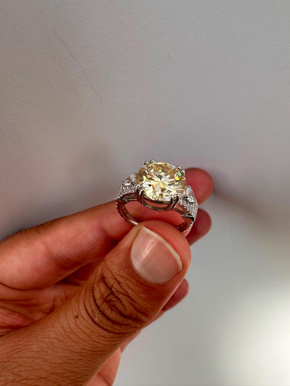 Vintage Yellow Moissanite Engagement Ring, 5 CT 14K White Gold Antique Style Ring