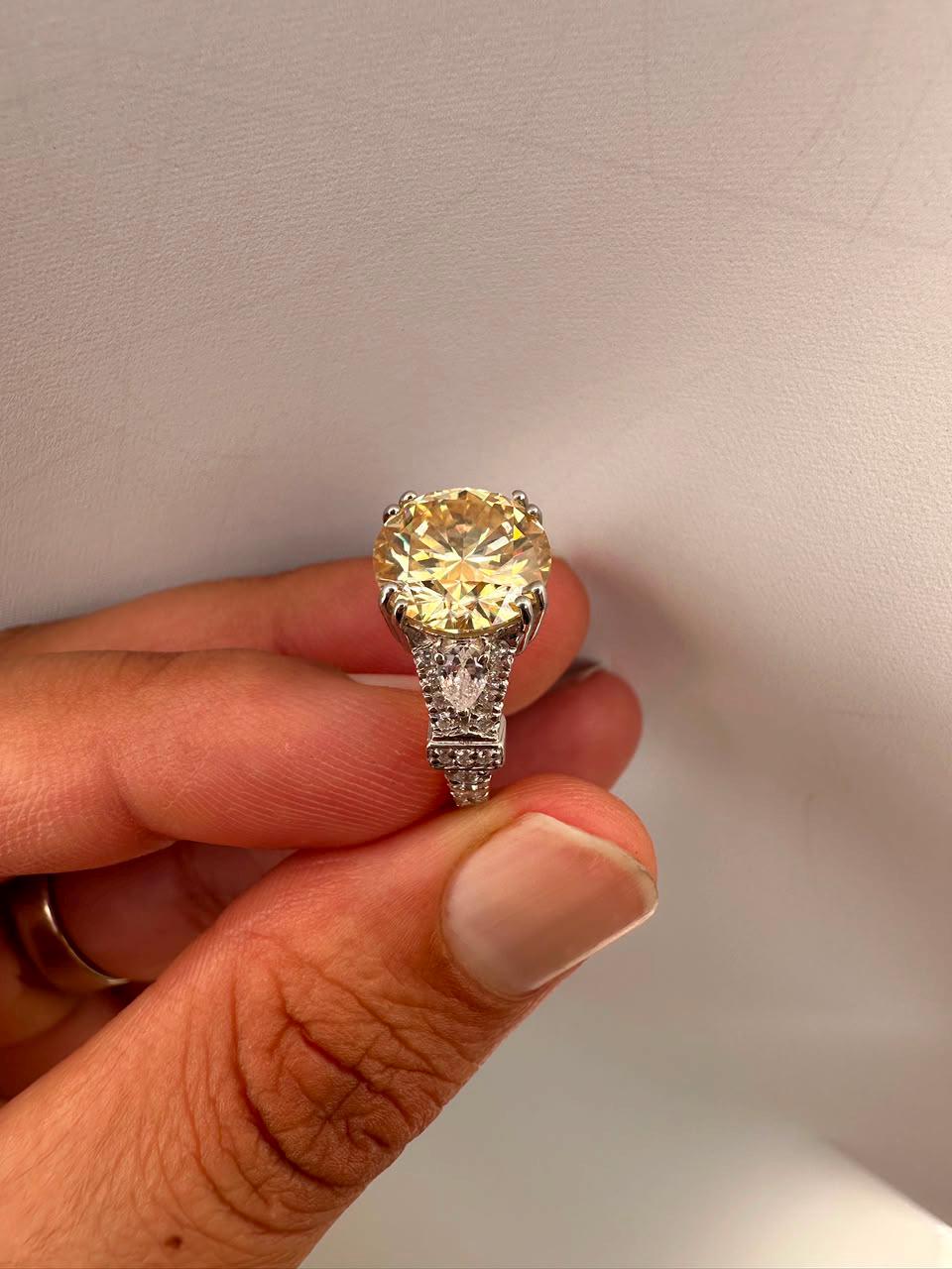 Vintage Yellow Moissanite Engagement Ring, 5 CT 14K White Gold Antique Style Ring