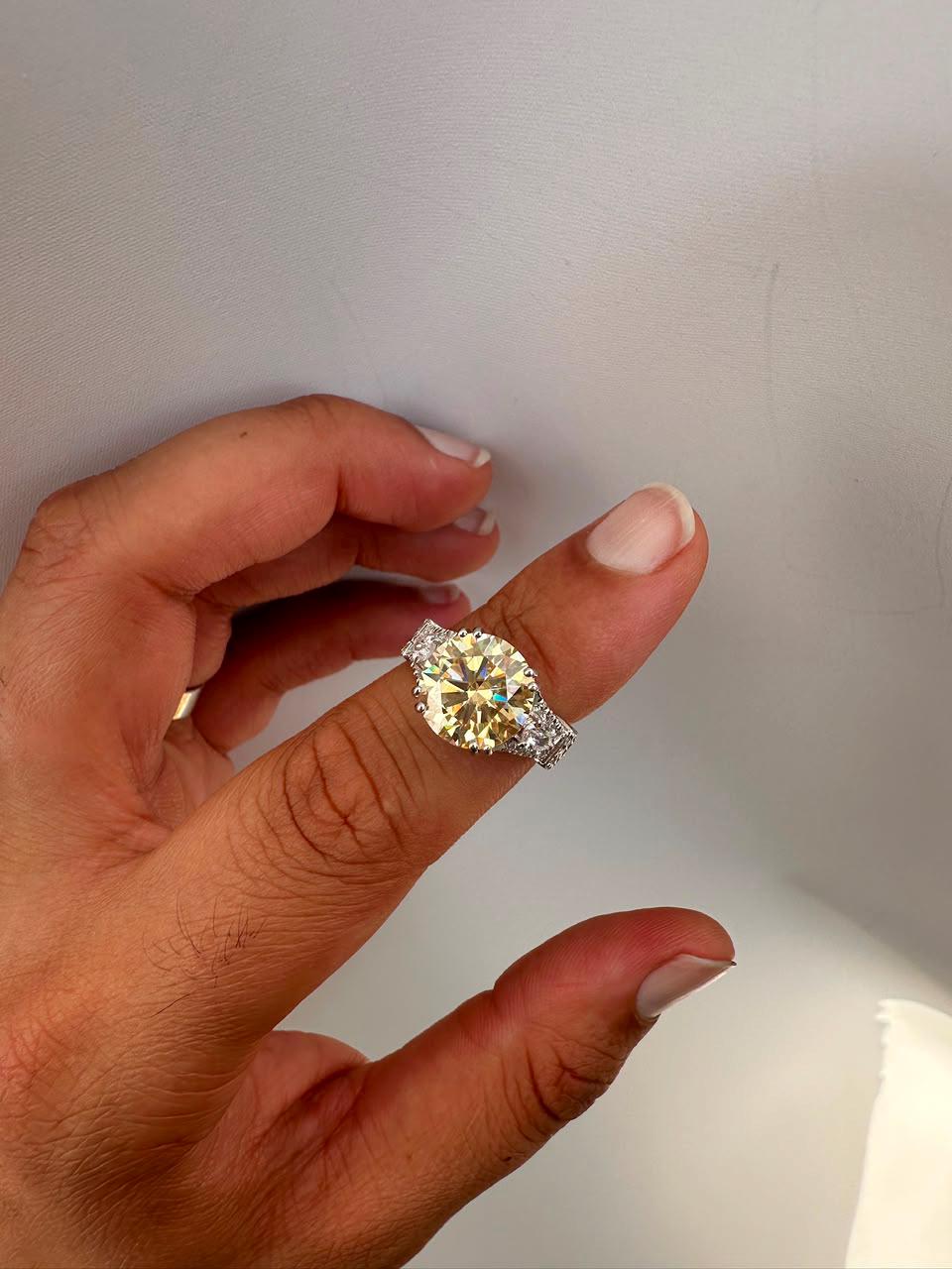 Vintage Yellow Moissanite Engagement Ring, 5 CT 14K White Gold Antique Style Ring