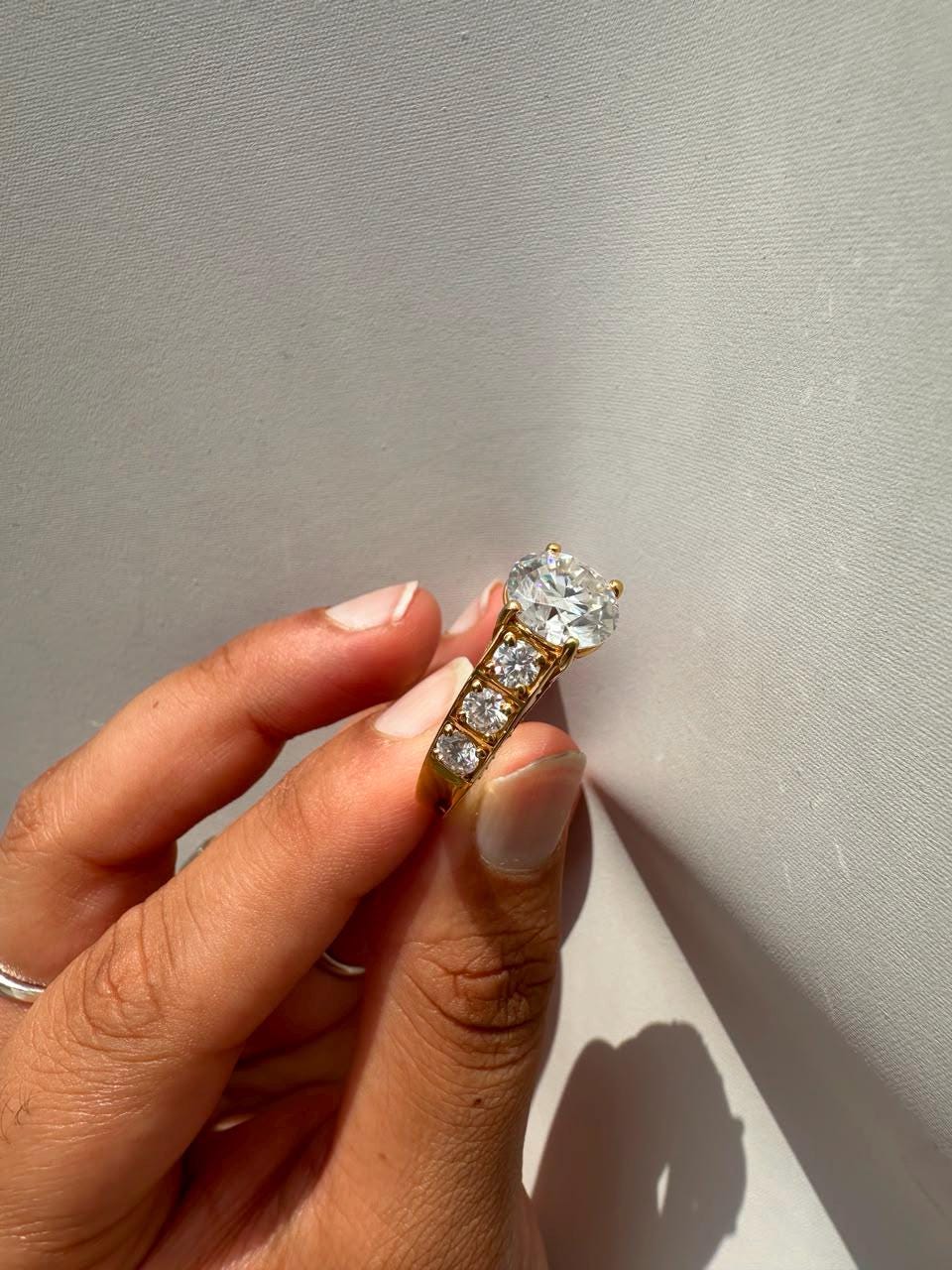 Crown of Eternity Moissanite Engagement Ring, 14K Yellow Gold Vermeil Statement Ring
