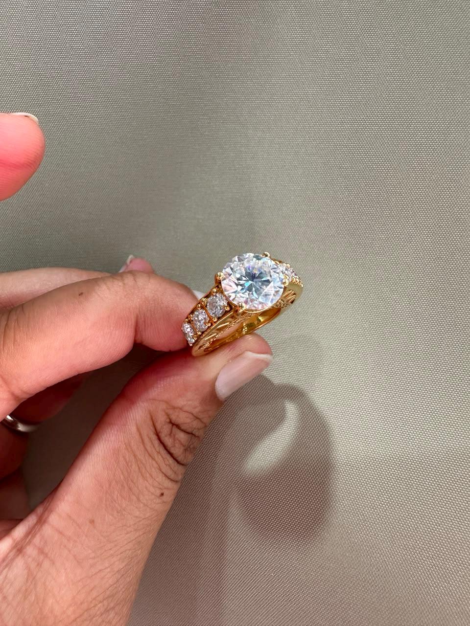 Crown of Eternity Moissanite Engagement Ring, 14K Yellow Gold Vermeil Statement Ring