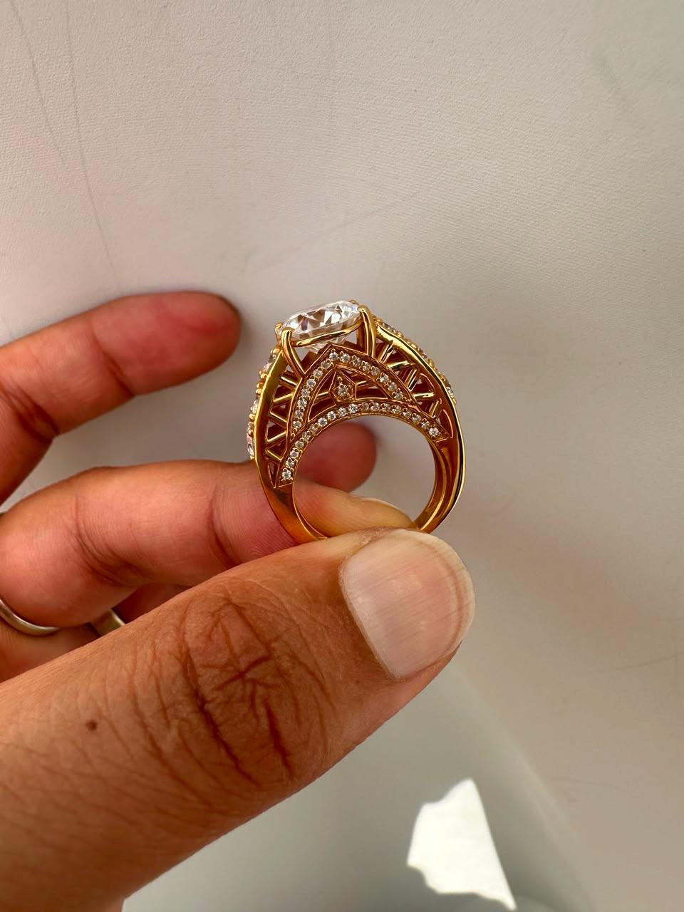 Crown of Eternity Moissanite Engagement Ring, 14K Yellow Gold Vermeil Statement Ring