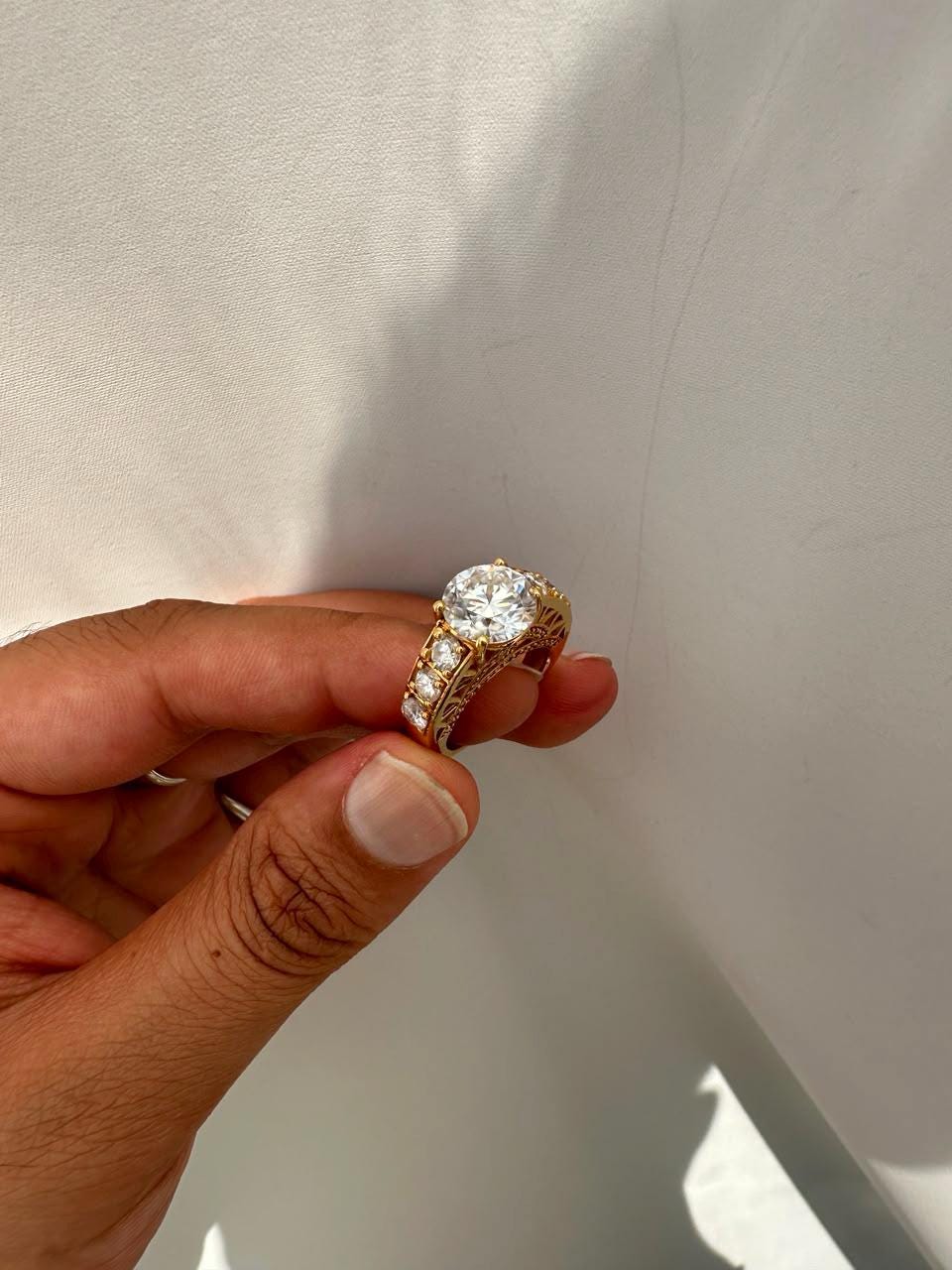 Crown of Eternity Moissanite Engagement Ring, 14K Yellow Gold Vermeil Statement Ring