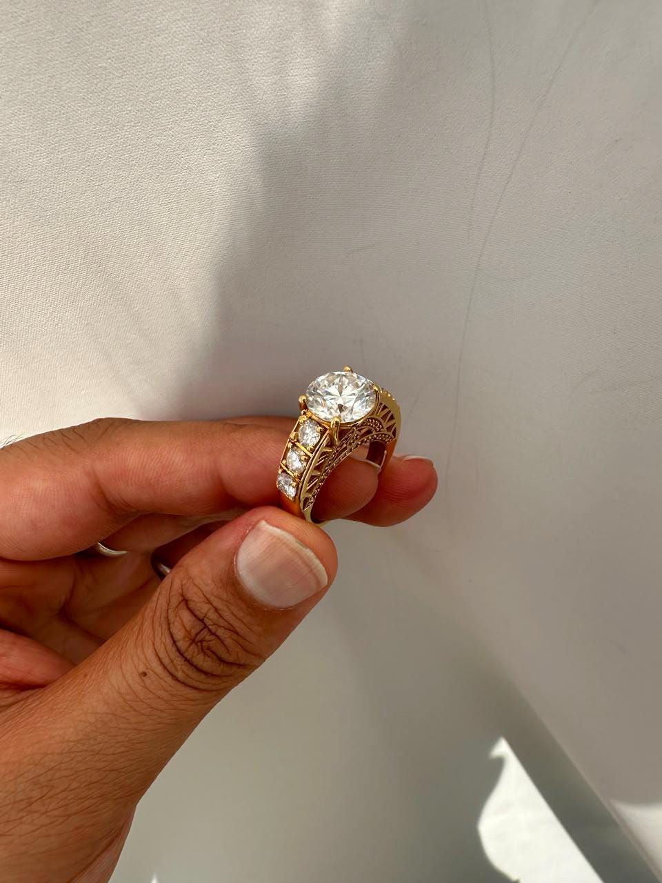Crown of Eternity Moissanite Engagement Ring, 14K Yellow Gold Vermeil Statement Ring