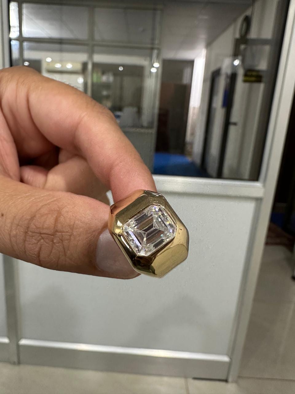 Men's Emerald Cut Moissanite Ring, Solid 14K Gold Signet Ring, Anniversary Gift for Him