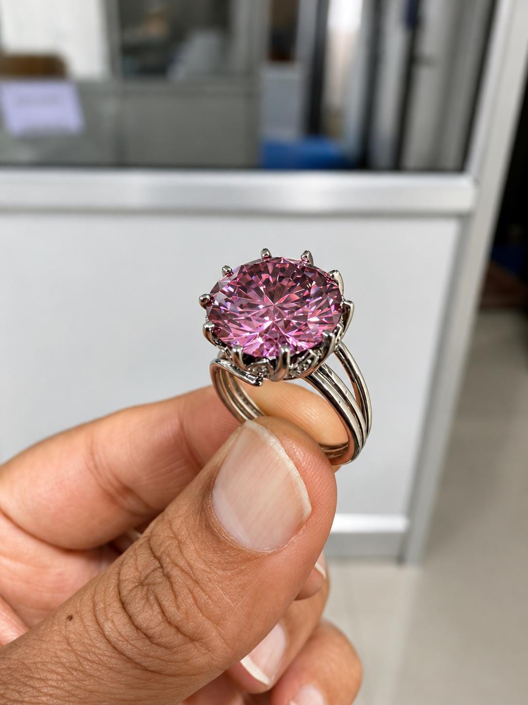 9 Ct Royal Pink Moissanite Engagement Ring, 14K White Gold, Anniversary Gift for her