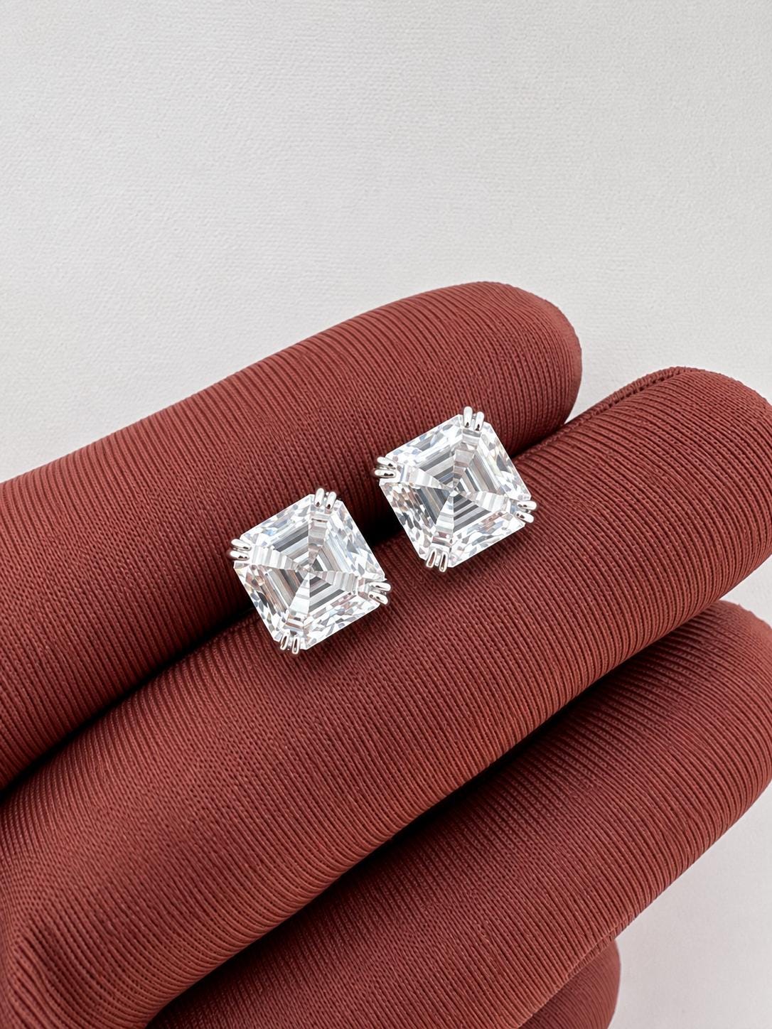 10CT Asscher Cut Moissanite Stud Earrings | 14K White Gold, Screw Back, Men's diamond studs