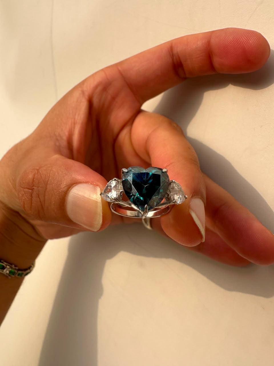 7 CT Alexandrite Heart Moissanite Engagement Ring, 14K White Gold Three stone Ring