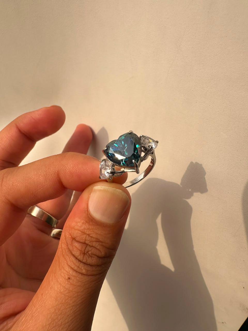 7 CT Alexandrite Heart Moissanite Engagement Ring, 14K White Gold Three stone Ring