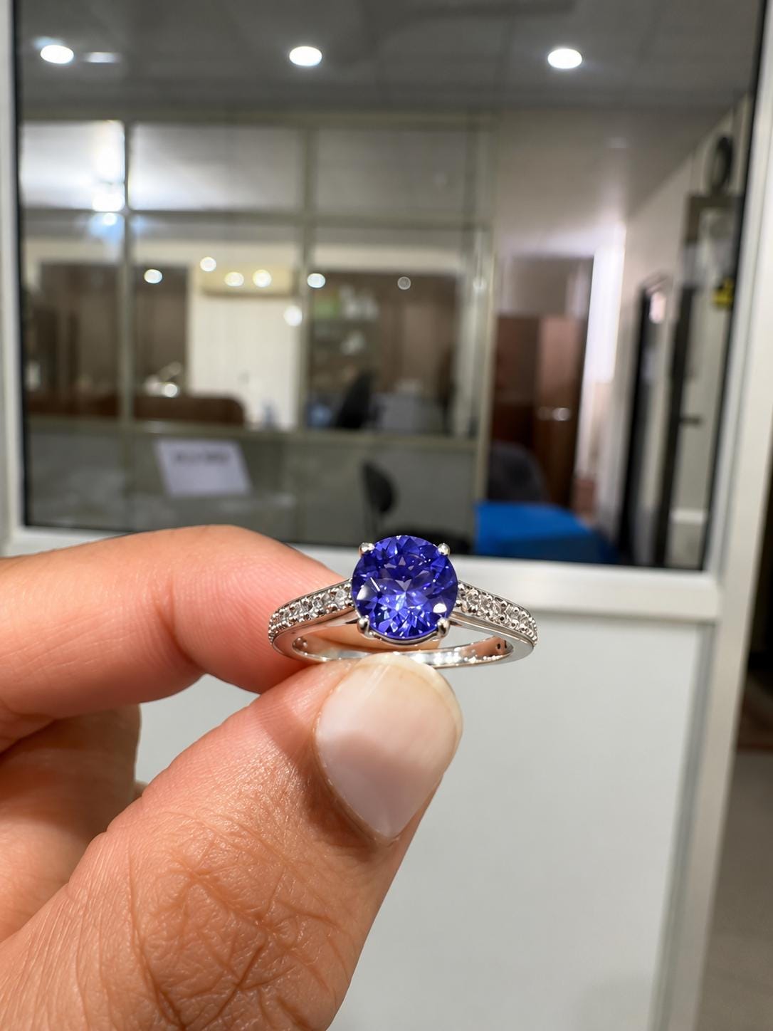 1 CT Round Tanzanite Engagement Ring, 14K White Gold Diamond Pavé Band, Blue-Violet Gemstone