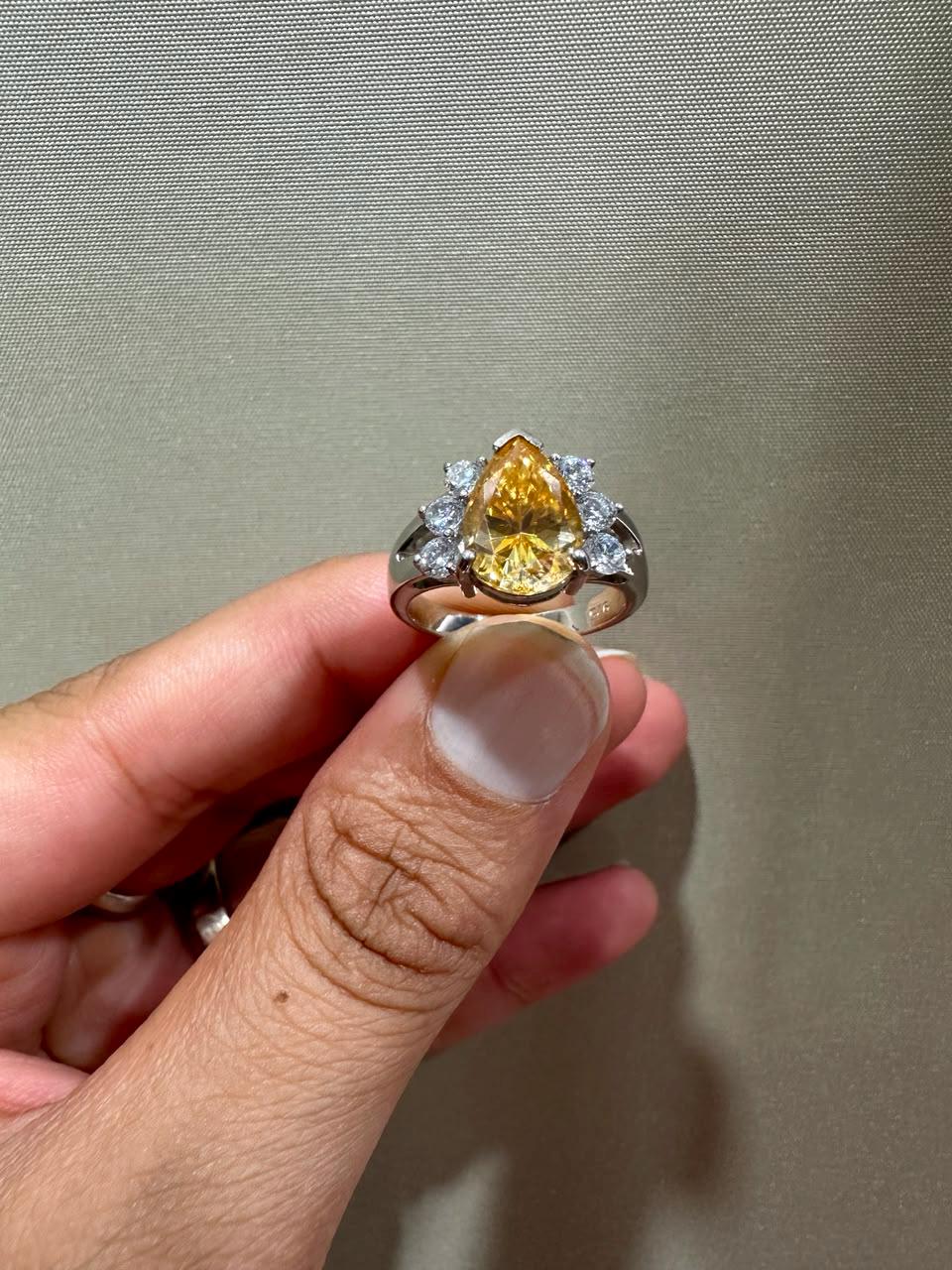 14K Gold Yellow Pear Moissanite Engagement Ring, 4 CT Statement Engagement Ring, Luxury Anniversary Gift