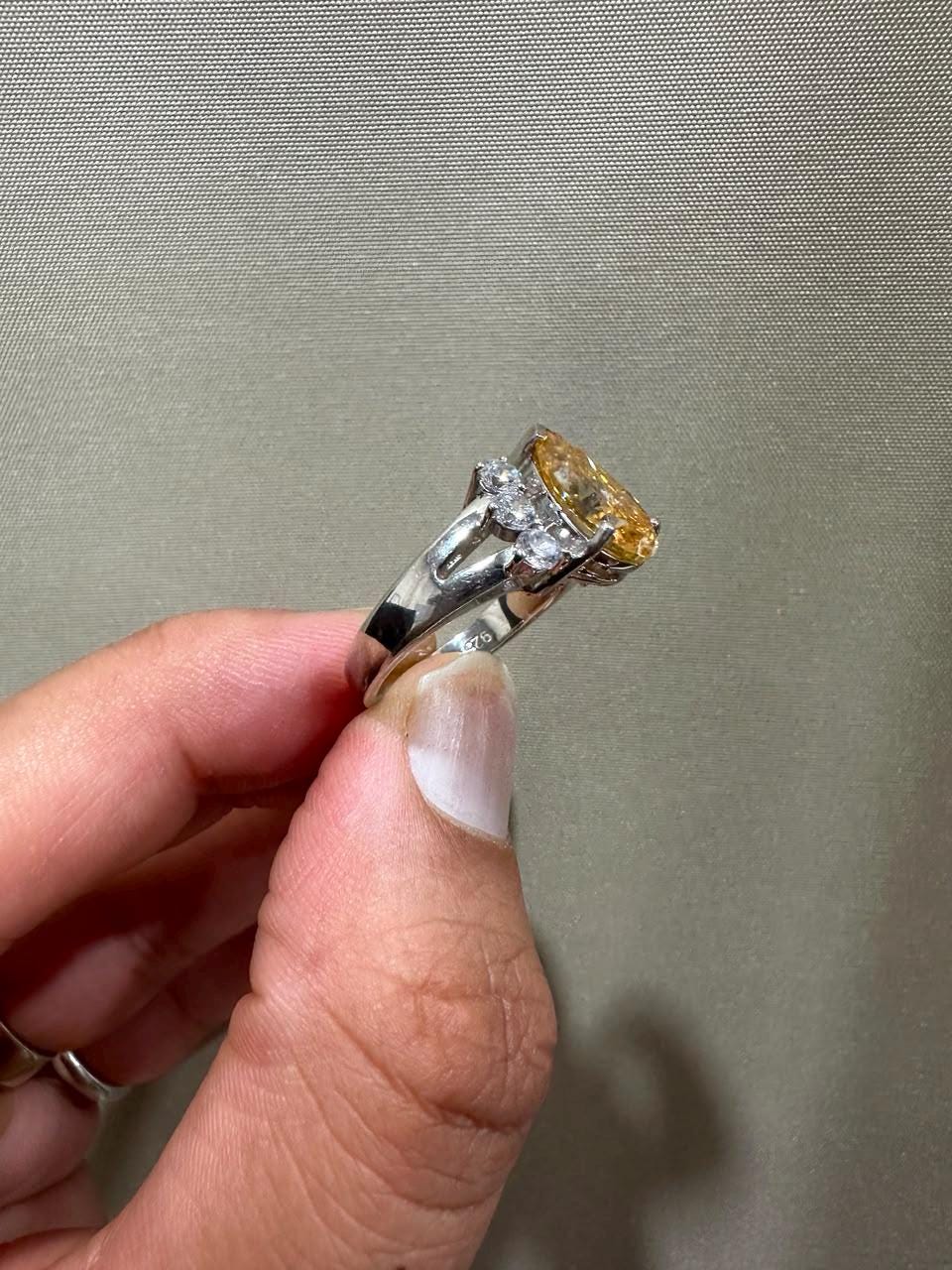 14K Gold Yellow Pear Moissanite Engagement Ring, 4 CT Statement Engagement Ring, Luxury Anniversary Gift