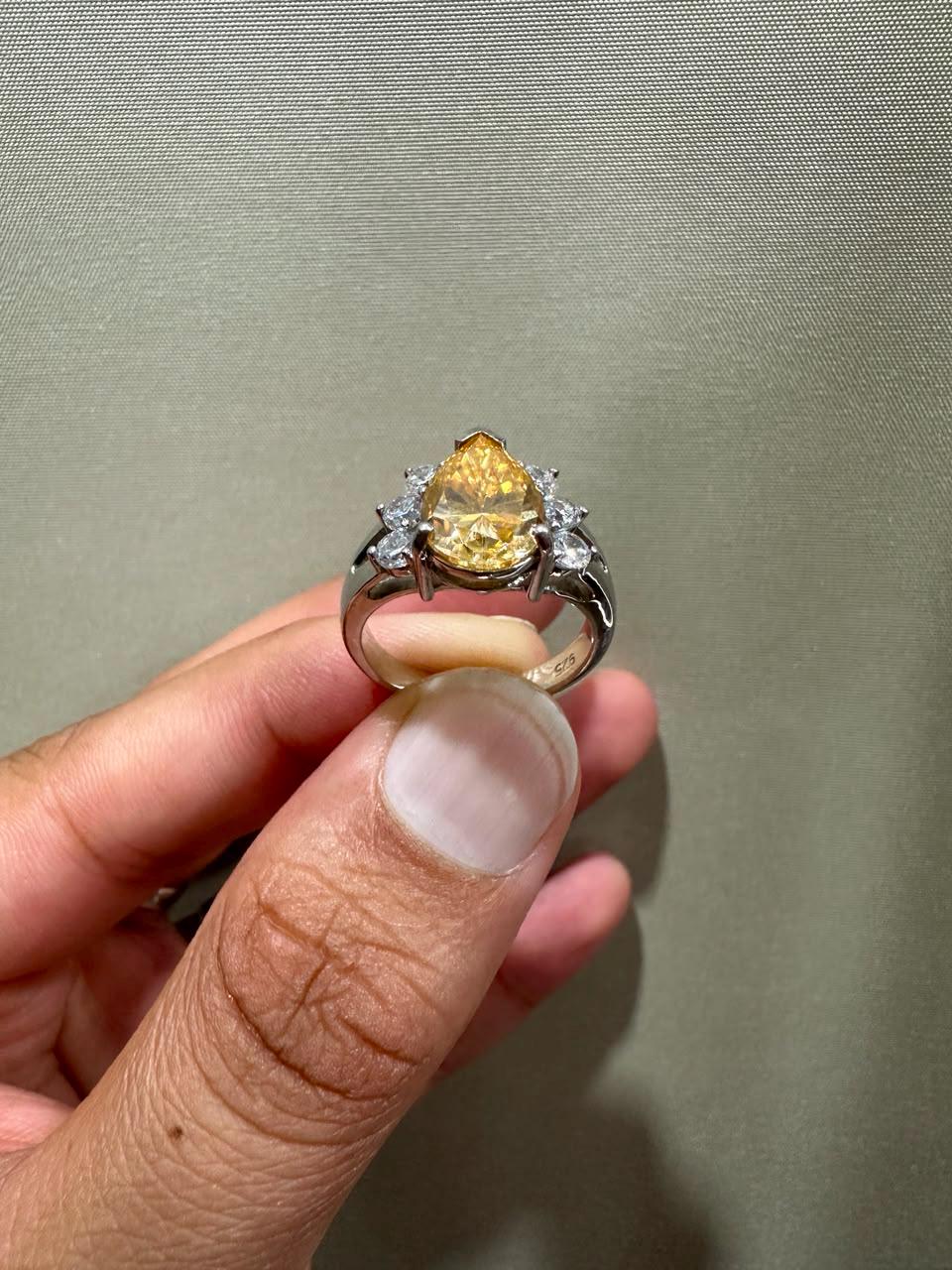 14K Gold Yellow Pear Moissanite Engagement Ring, 4 CT Statement Engagement Ring, Luxury Anniversary Gift