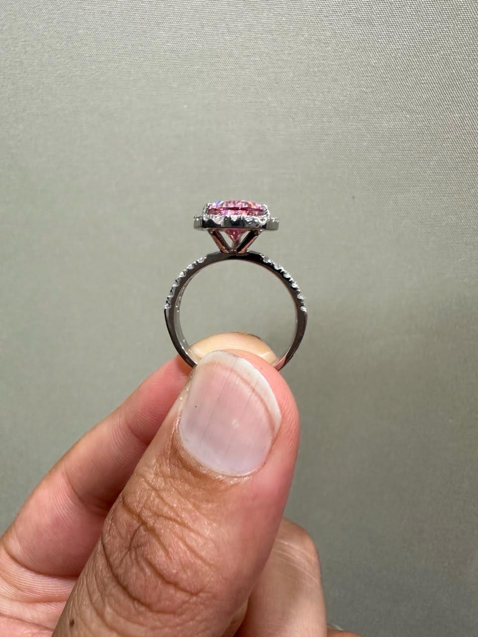4 CT Pink Pear Moissanite Halo Engagement Ring 14K White Gold Split Shank