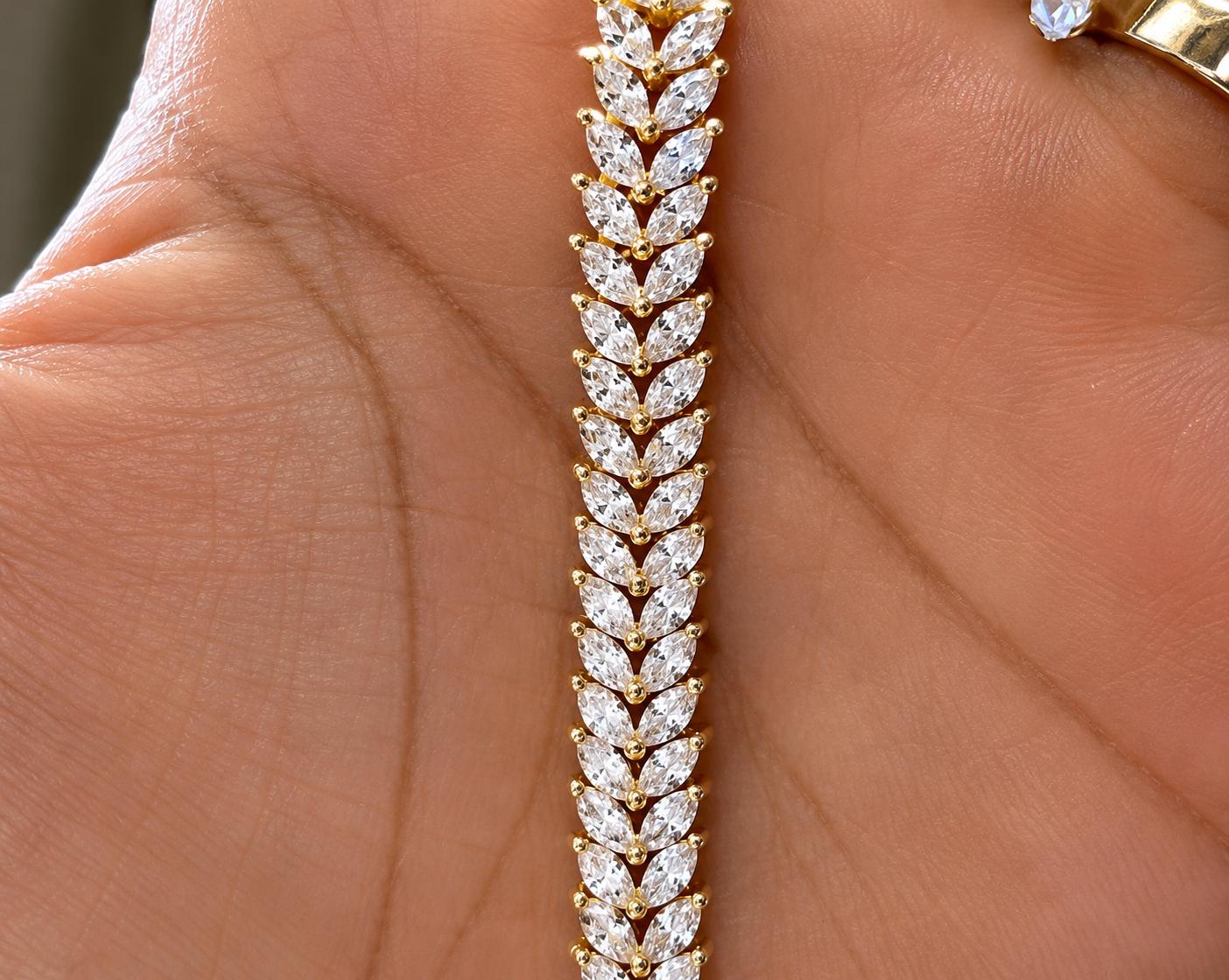 Marquise Moissanite Tennis Bracelet | 14K Gold Vermeil Double Line Cocktail Bracelet