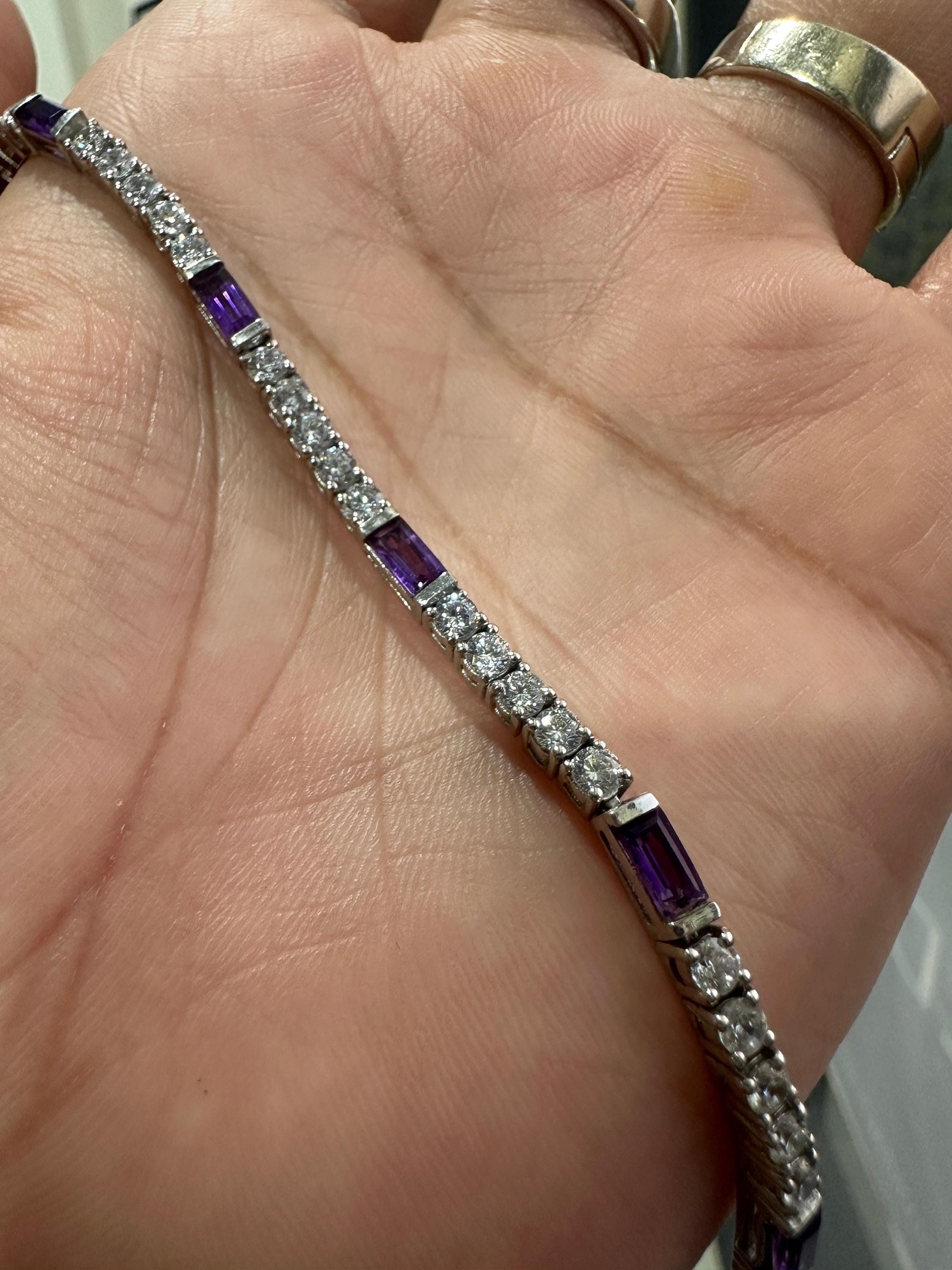 Amethyst Moissanite Tennis Bracelet, 925 Sterling Silver, Multi Shape Bracelet, Luxury Anniversary Gift