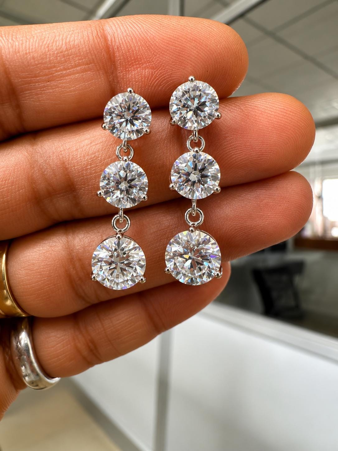 Moissanite Drop Earrings: Round Cut Solitaire, 14k Gold Bridal Jewelry, Gift for her