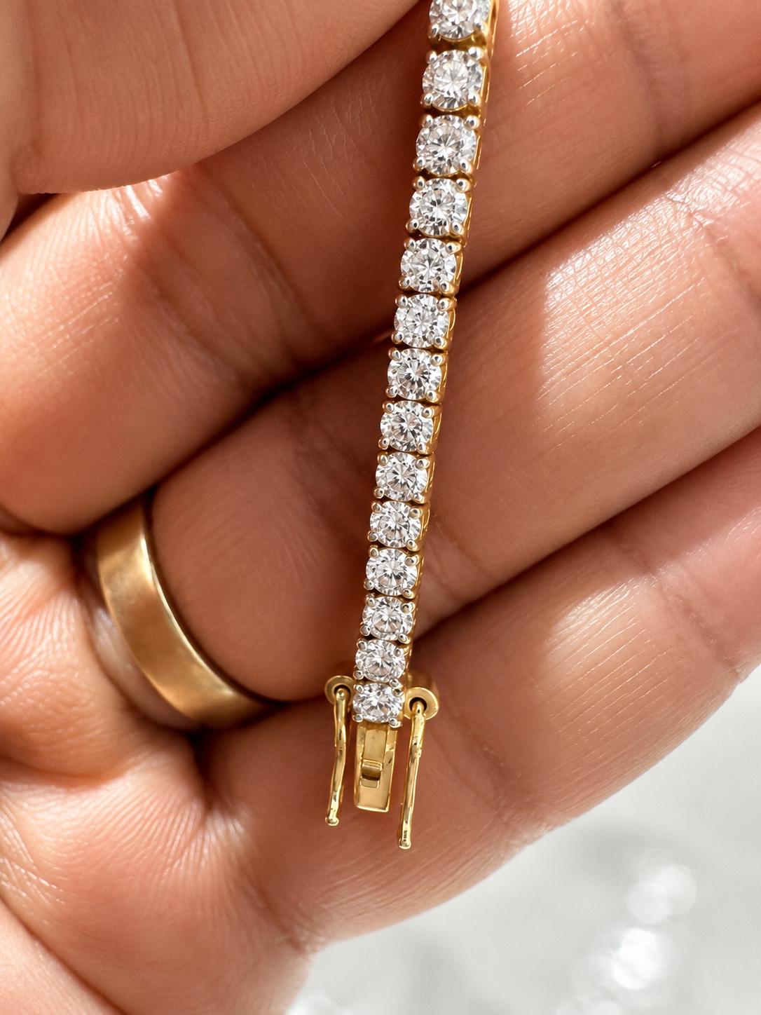 14K Gold Lab Diamond Tennis Bracelet 6.5 Inch Length, 5 Ct Luxury Gift for her