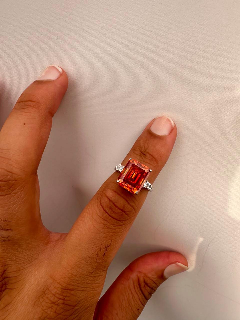 5 CT Emerald Cut Fire Moissanite Ring, 14K White Gold Engagement Ring