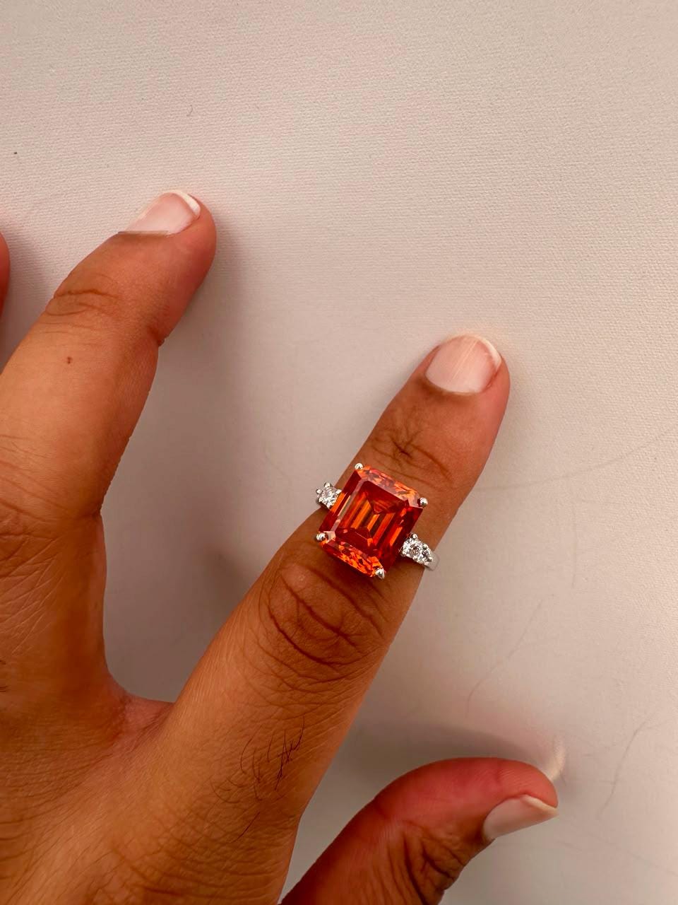 5 CT Emerald Cut Fire Moissanite Ring, 14K White Gold Engagement Ring