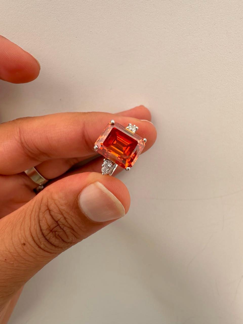 5 CT Emerald Cut Fire Moissanite Ring, 14K White Gold Engagement Ring