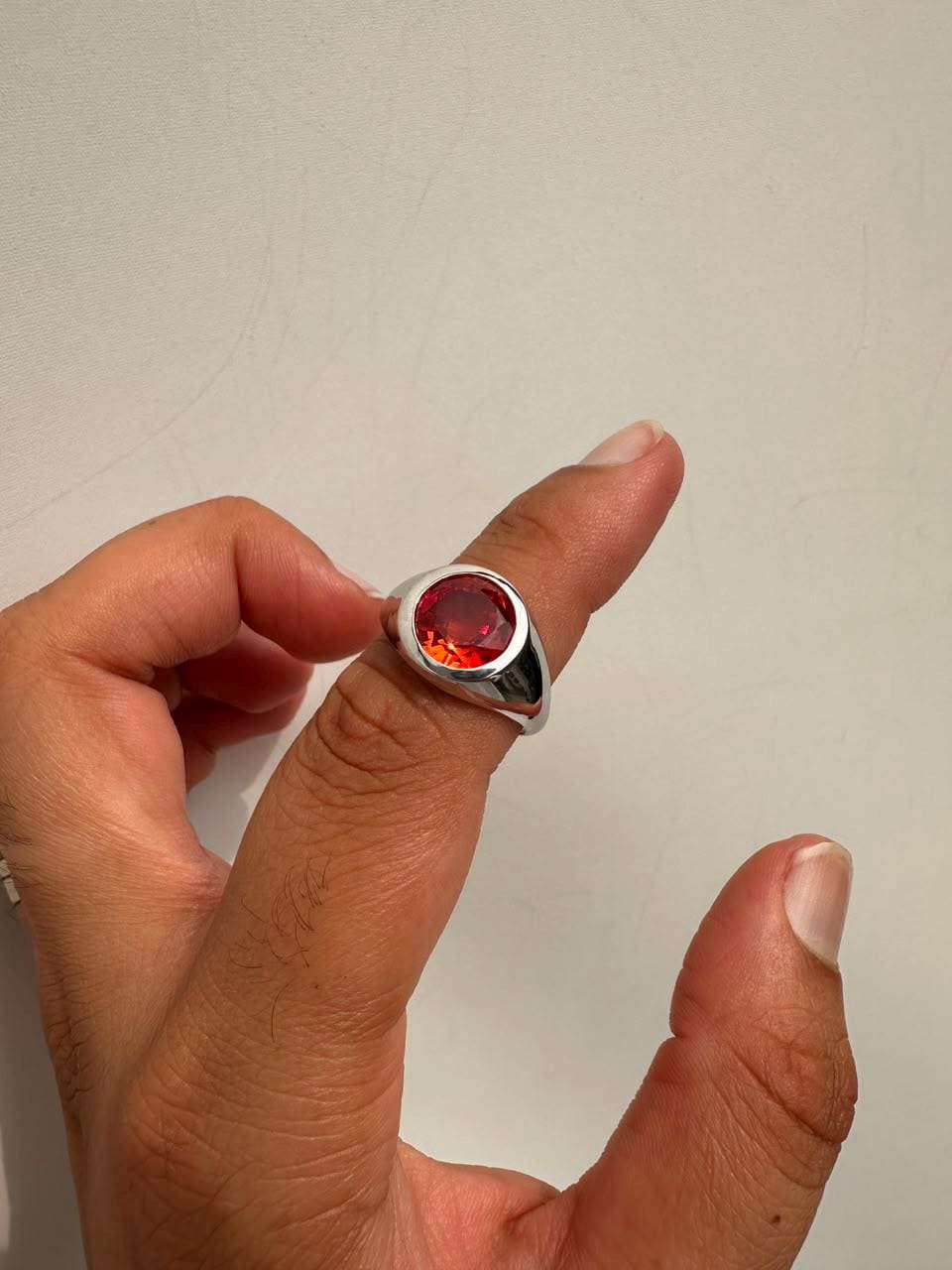 Sunburst Orange Moissanite Signet Ring, 14K White Gold Bezel Set Statement Ring
