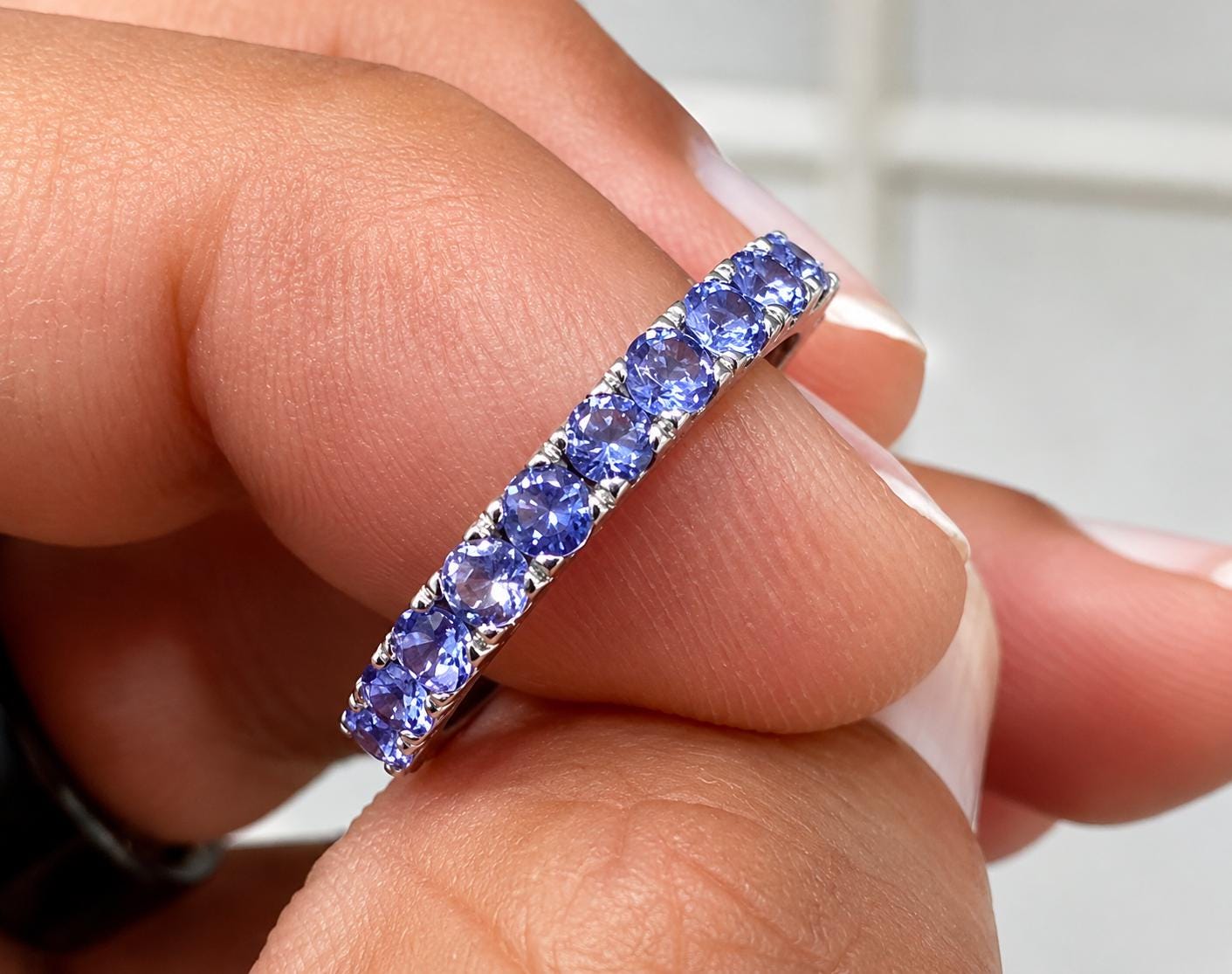 Tanzanite Eternity Band | 14K White Gold Wedding Ring
