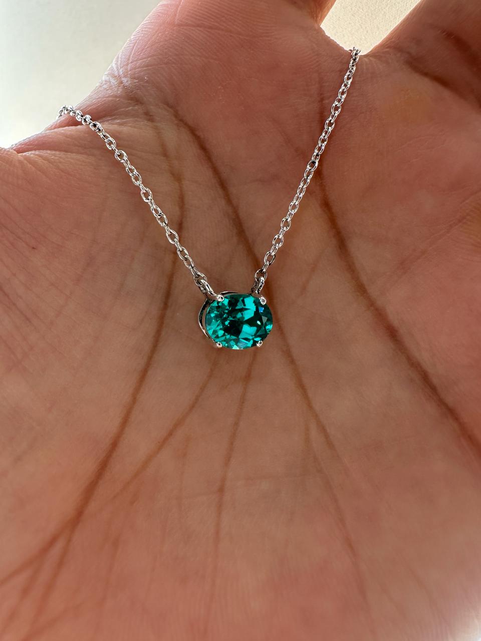 Lab Grown Paraiba Tourmaline Pendant | Oval Solitaire 925 Silver Necklace (2.5 Ct)
