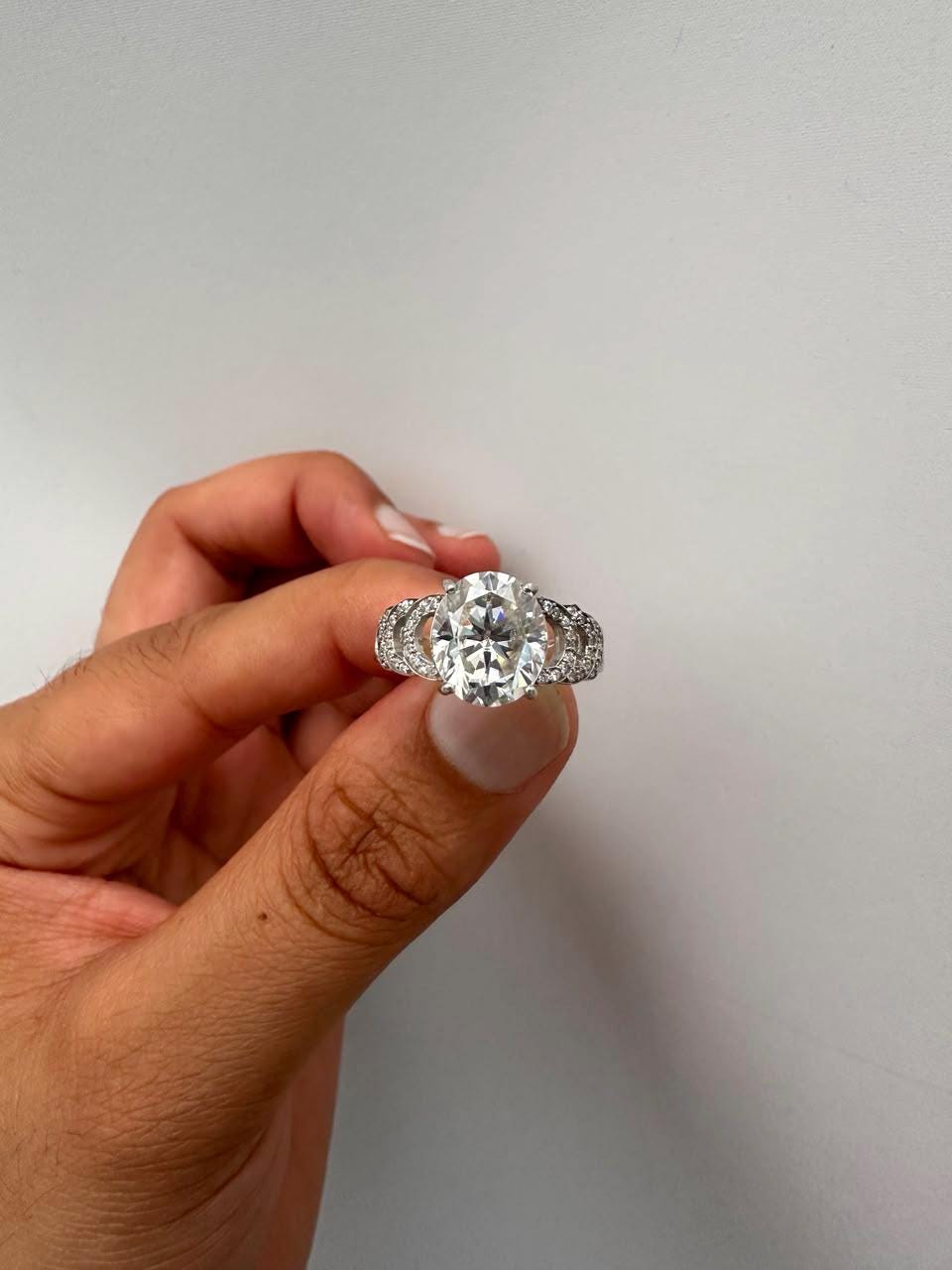 6 CT Oval Cut Moissanite Engagement Ring, 14K White Gold, Anniversary Gift for Her