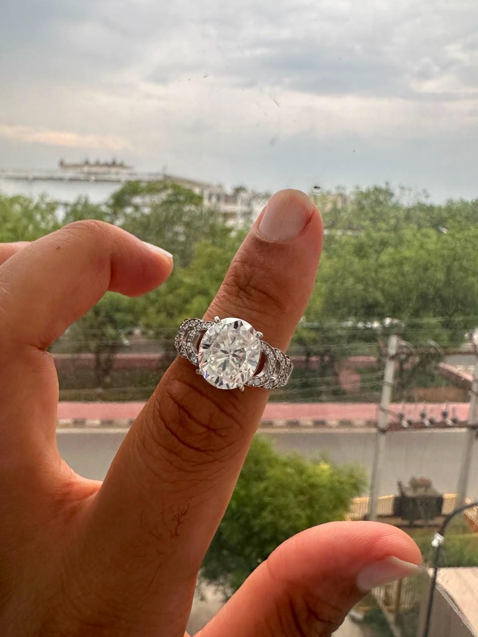 6 CT Oval Cut Moissanite Engagement Ring, 14K White Gold, Anniversary Gift for Her