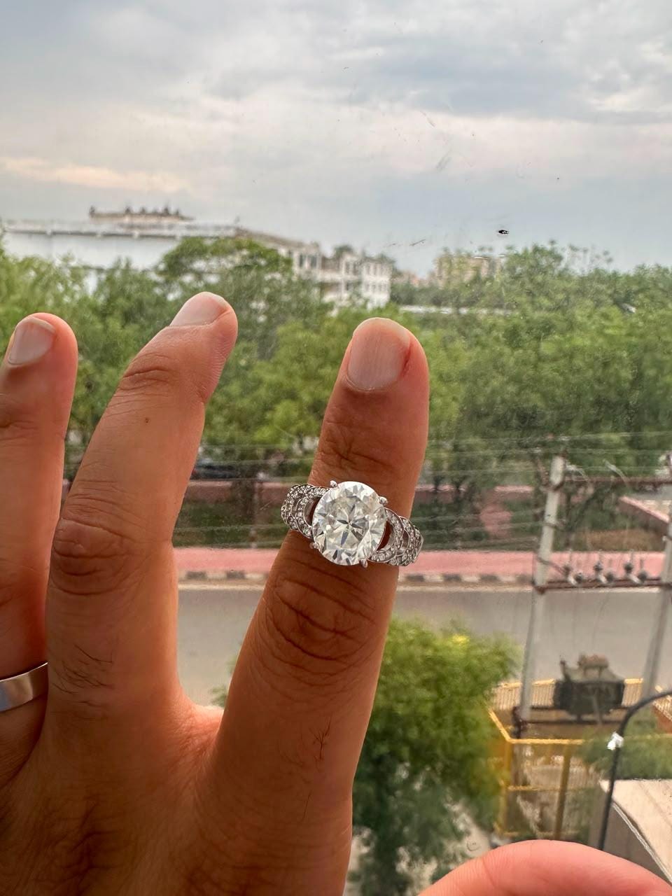 6 CT Oval Cut Moissanite Engagement Ring, 14K White Gold, Anniversary Gift for Her