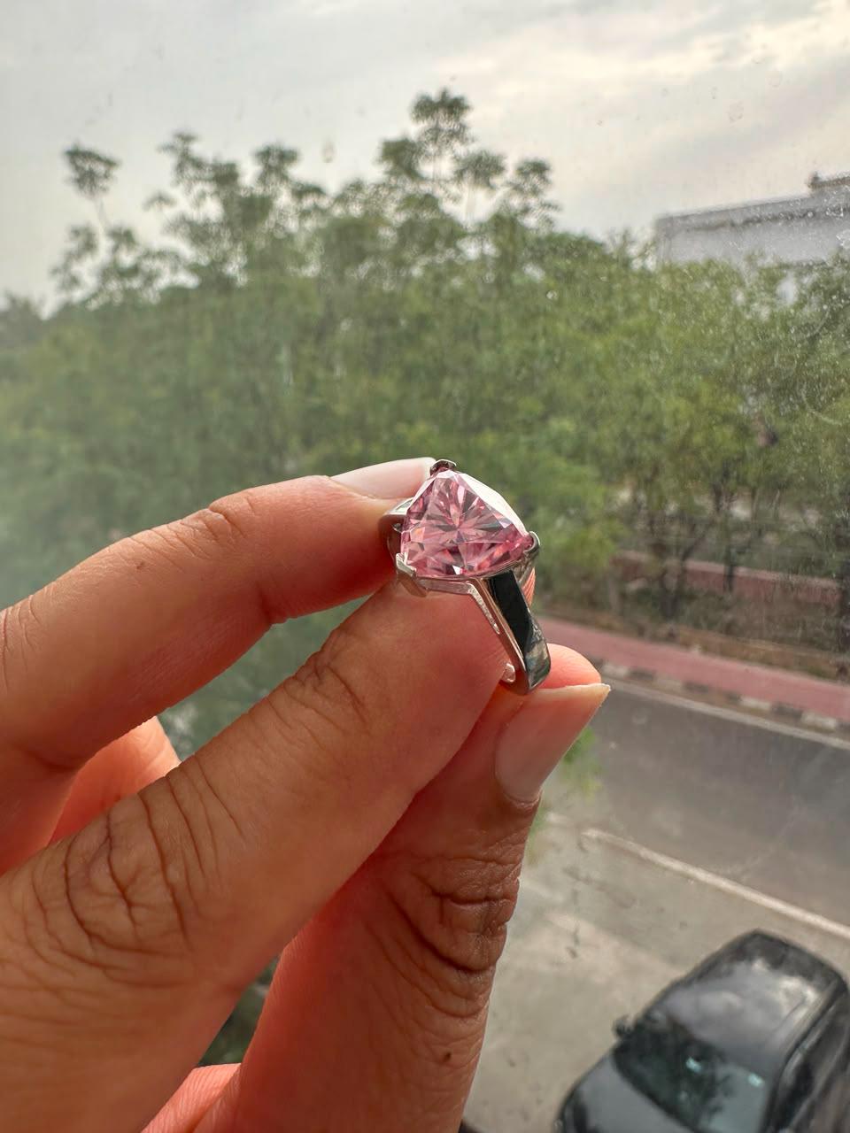 3.5 CT Trillion Cut Pink Moissanite Solitaire Ring, 14K White Gold Engagement Ring