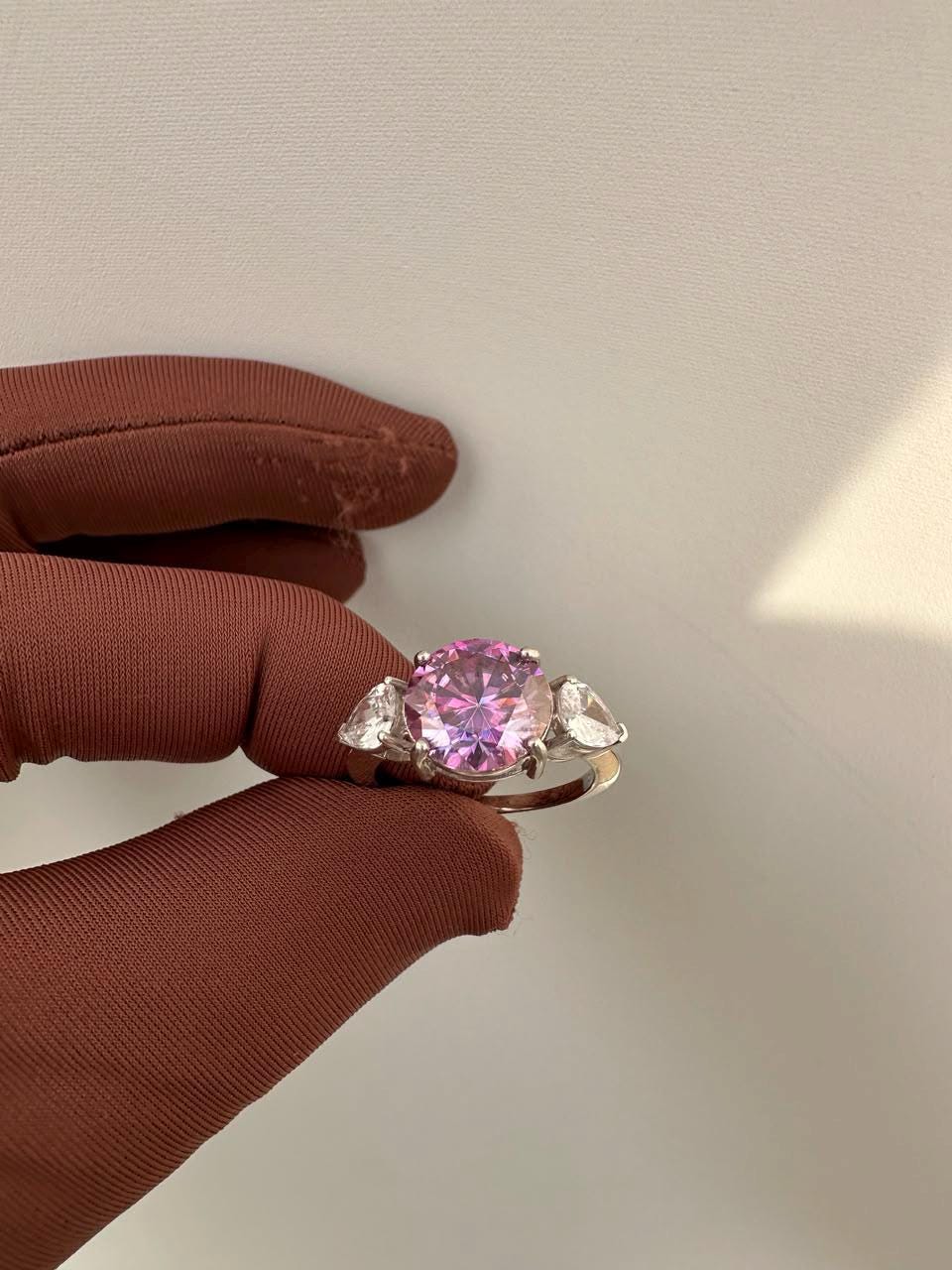 5 CT Round Lavender Moissanite Engagement Ring, 14K White Gold Three Stone Ring